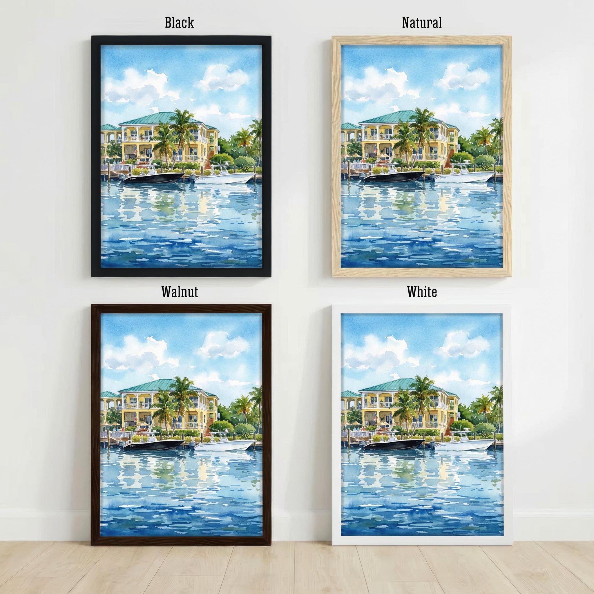 Key West Watercolor Painting Poster Florida USA Wall Art Coastal Island Landscape Print Gift for Travel Lovers and Scenic Decor Fans