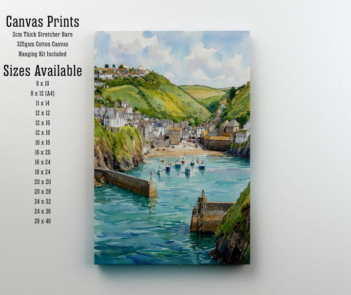 Port Isaac Harbour Watercolour Painting Poster Cornwall England Wall Art Coastal Village Landscape