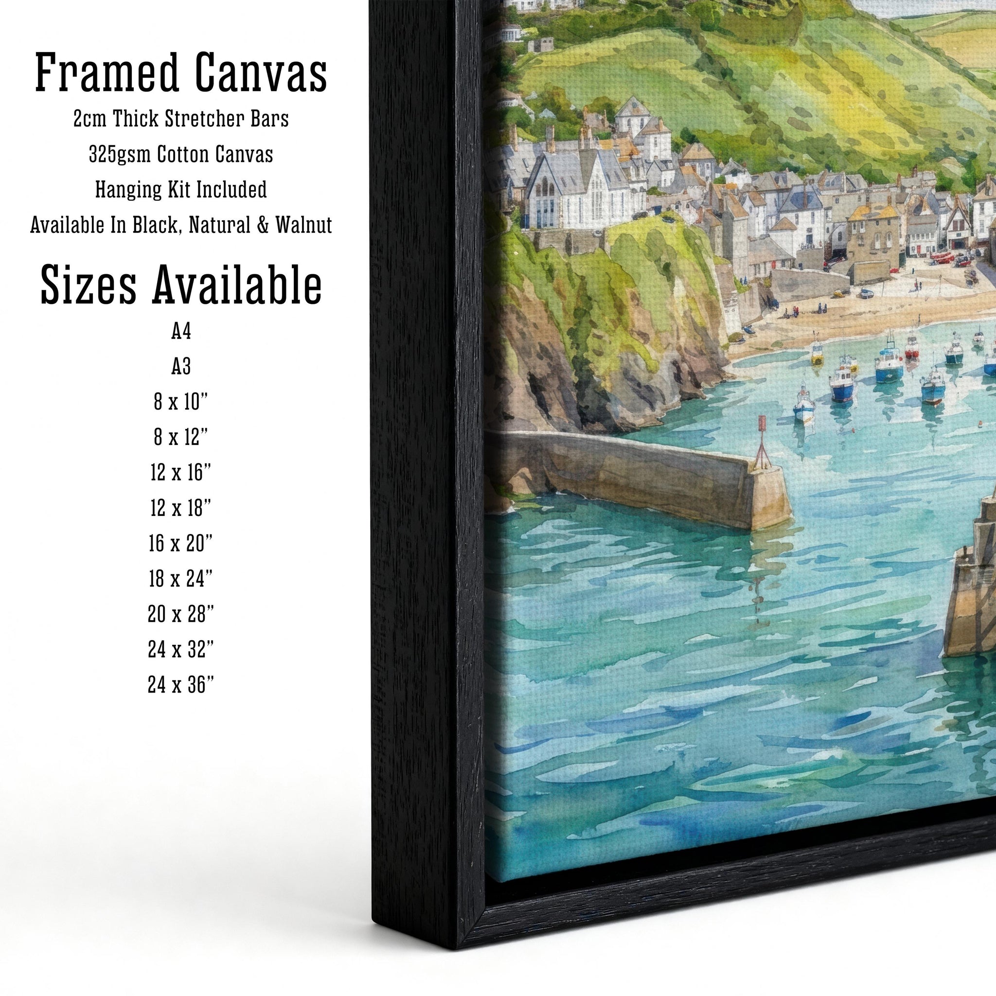 Port Isaac Harbour Watercolour Painting Poster Cornwall England Wall Art Coastal Village Landscape