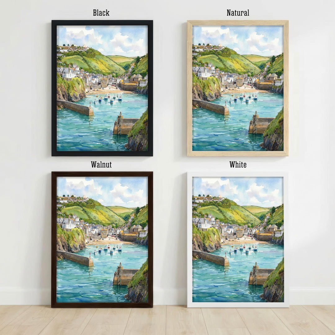 Port Isaac Harbour Watercolour Painting Poster Cornwall England Wall Art Coastal Village Landscape