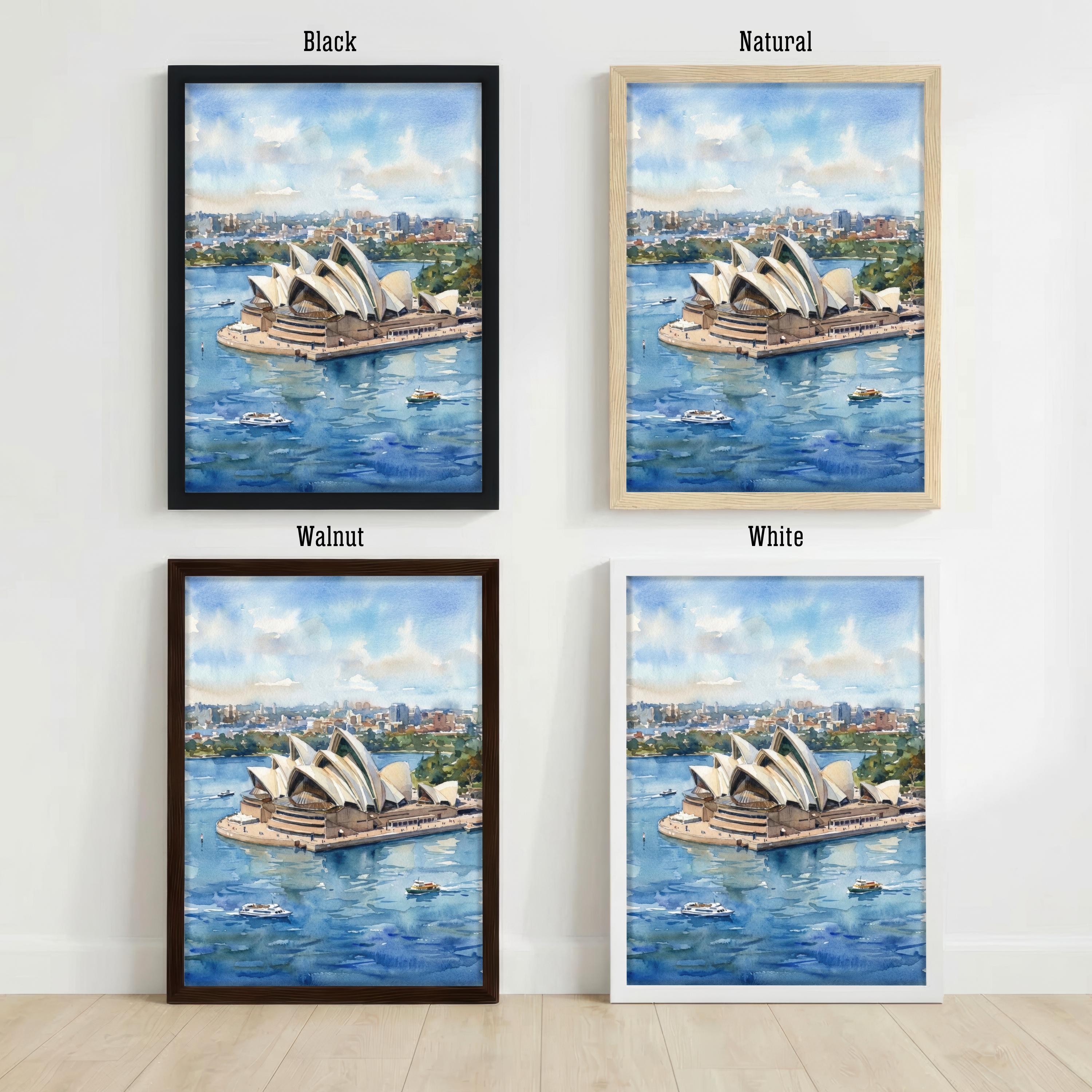 Sydney Harbour Watercolour Painting Opera House Coastal Landscape Print