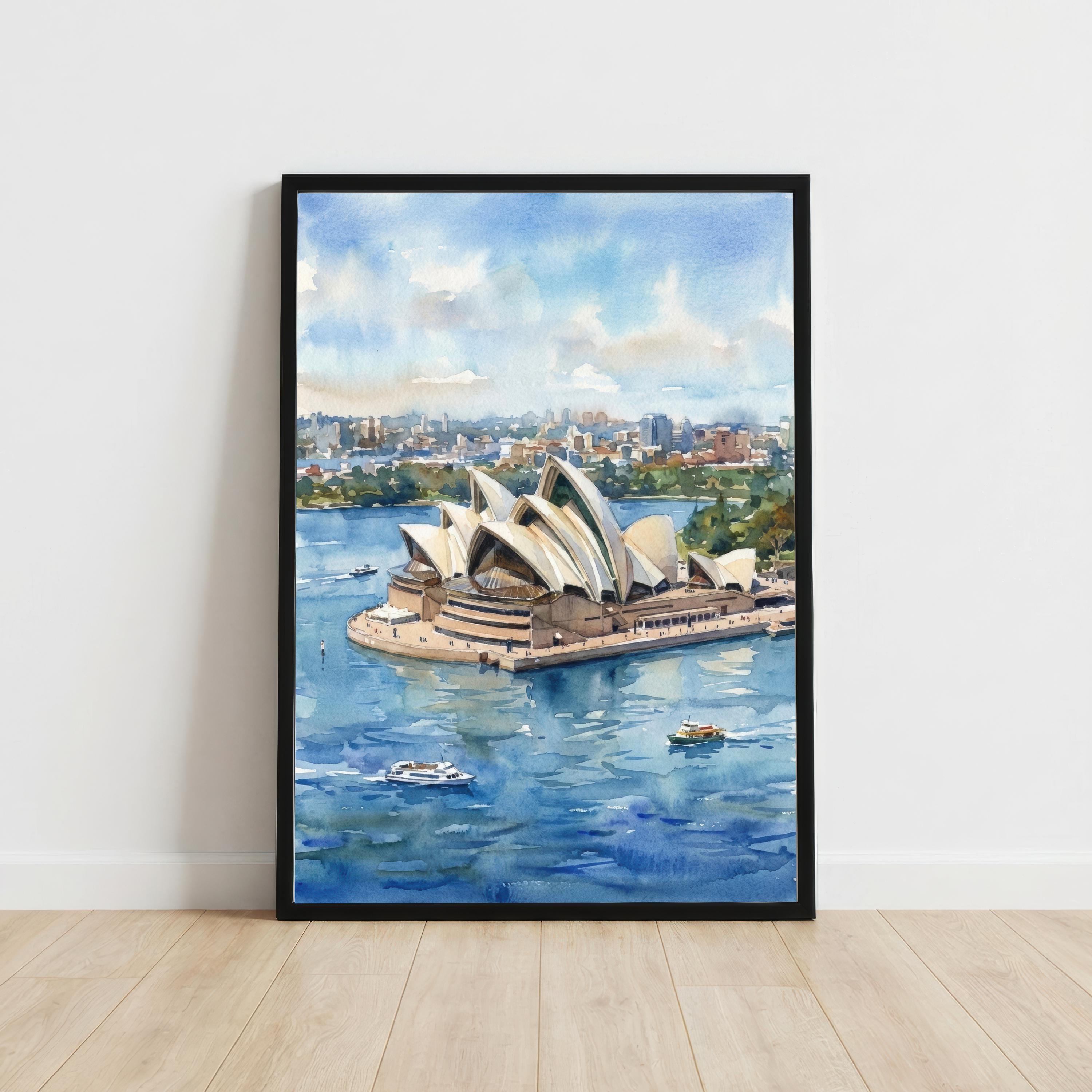 Sydney Harbour Watercolour Painting Opera House Coastal Landscape Print