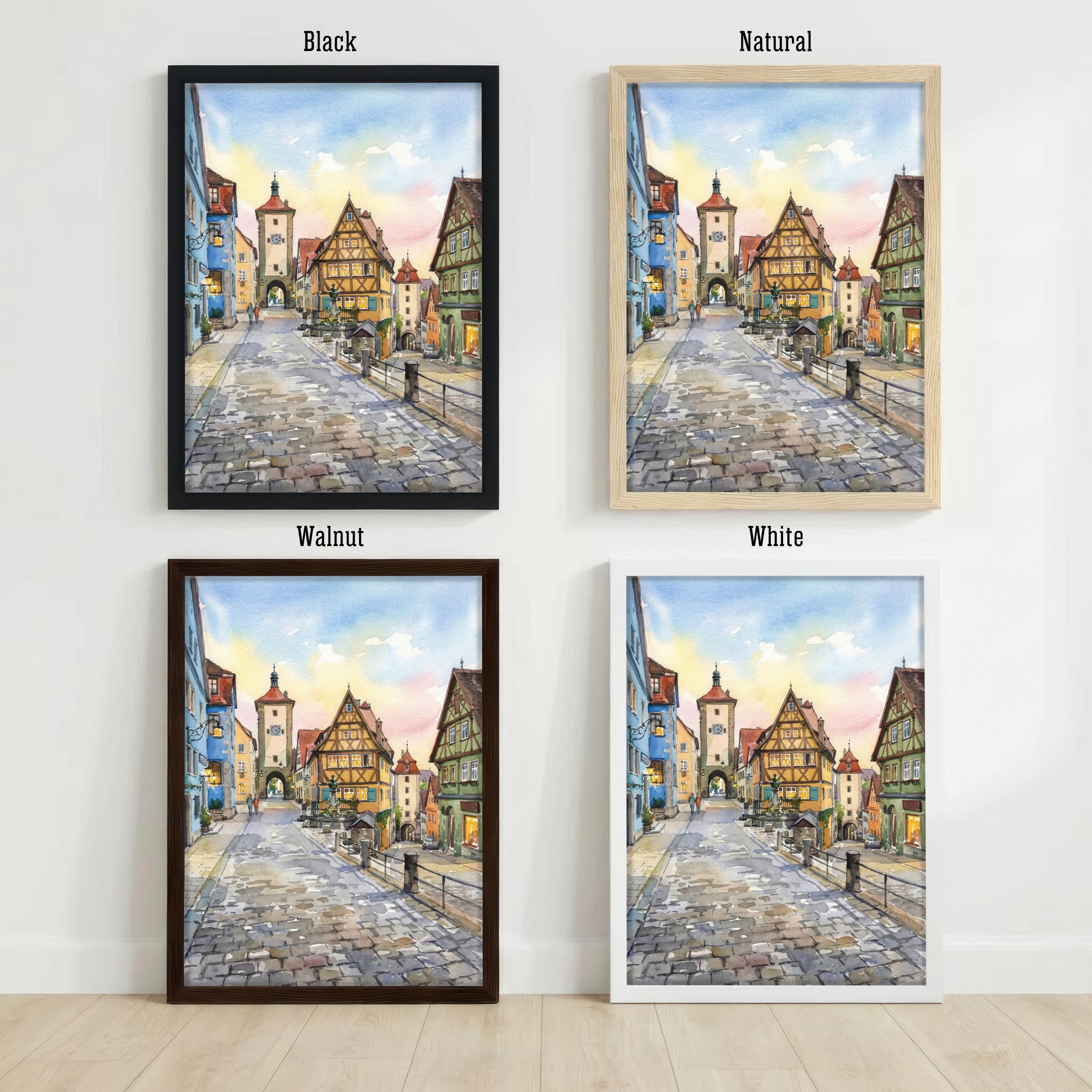 Rothenburg Watercolor Painting Poster Historic Germany Town Landscape Print