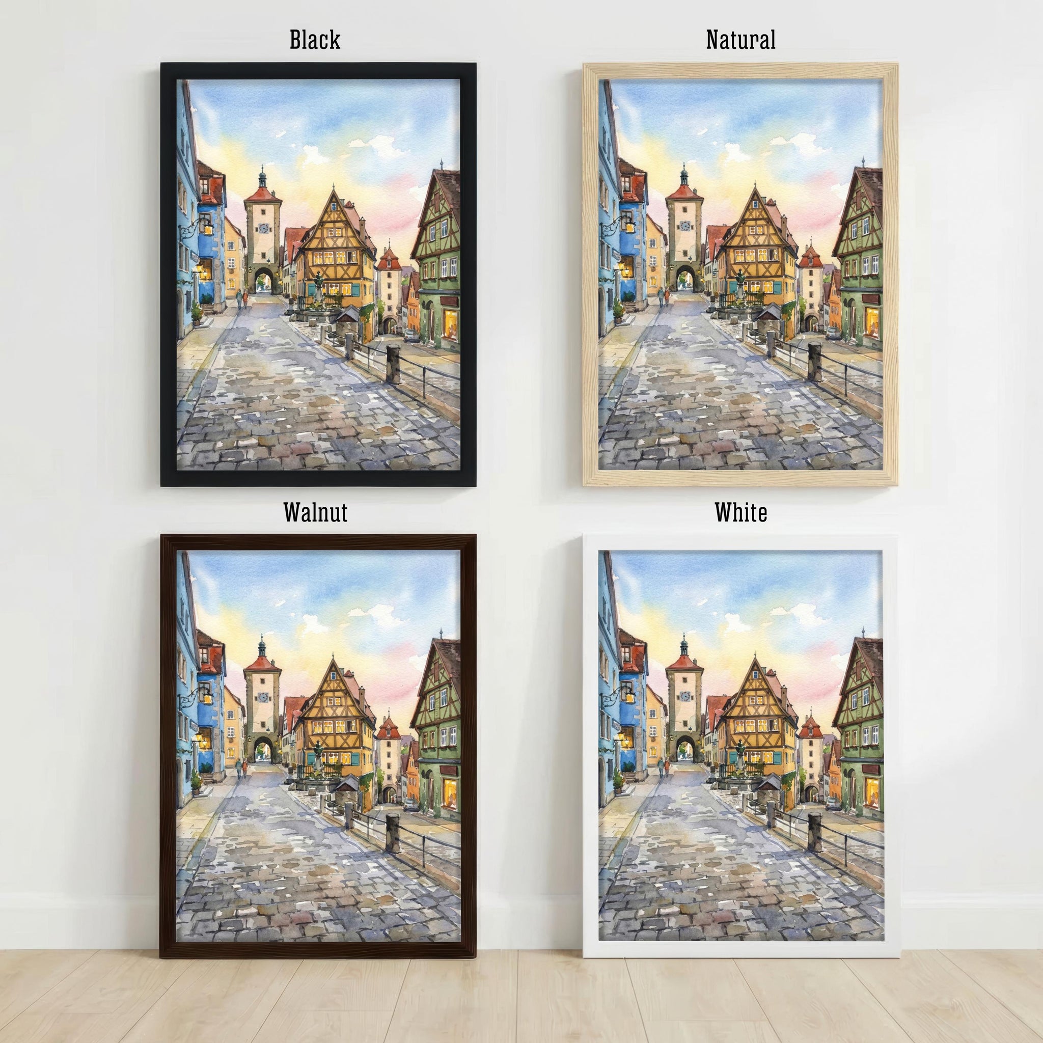 Rothenburg Watercolor Painting Poster Historic Germany Town Landscape Print