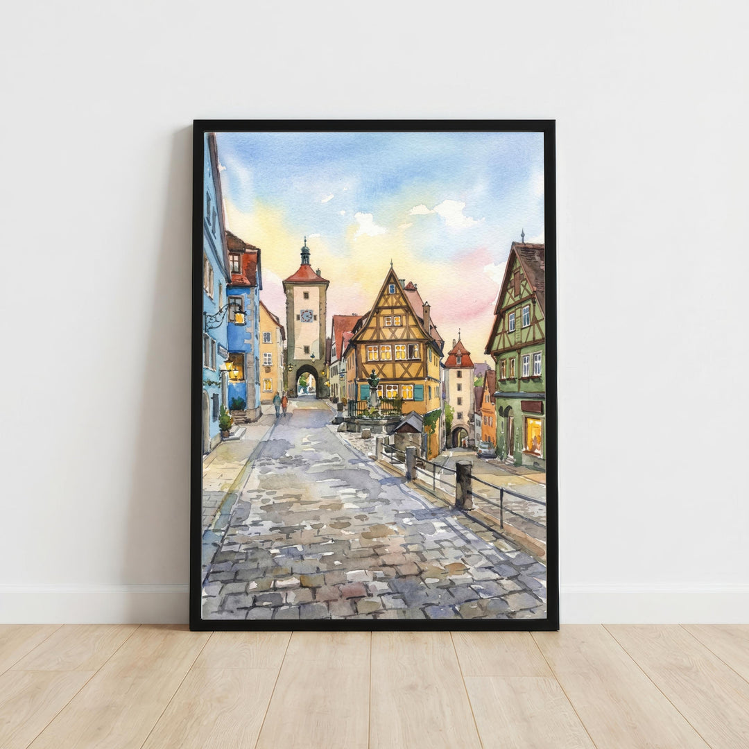 Rothenburg Watercolor Painting Poster Historic Germany Town Landscape Print