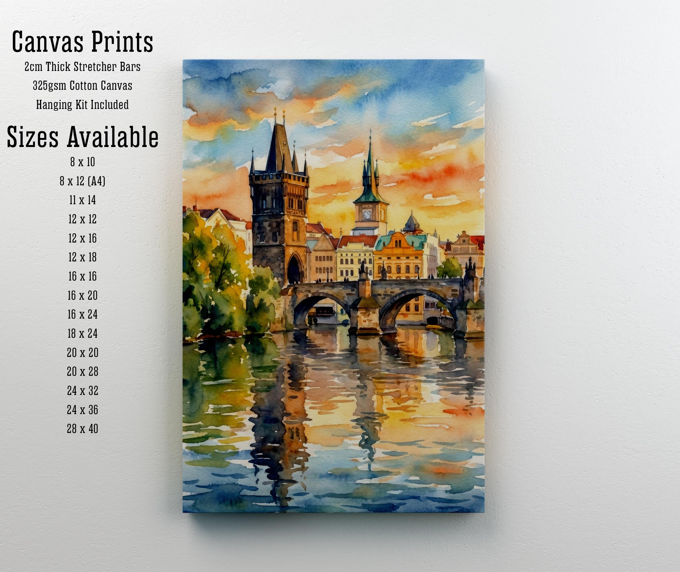 Charles Bridge Prague Watercolour Painting Poster Czech Republic Wall Art Historic City Landscape Print Gift for Europe Travel Lovers