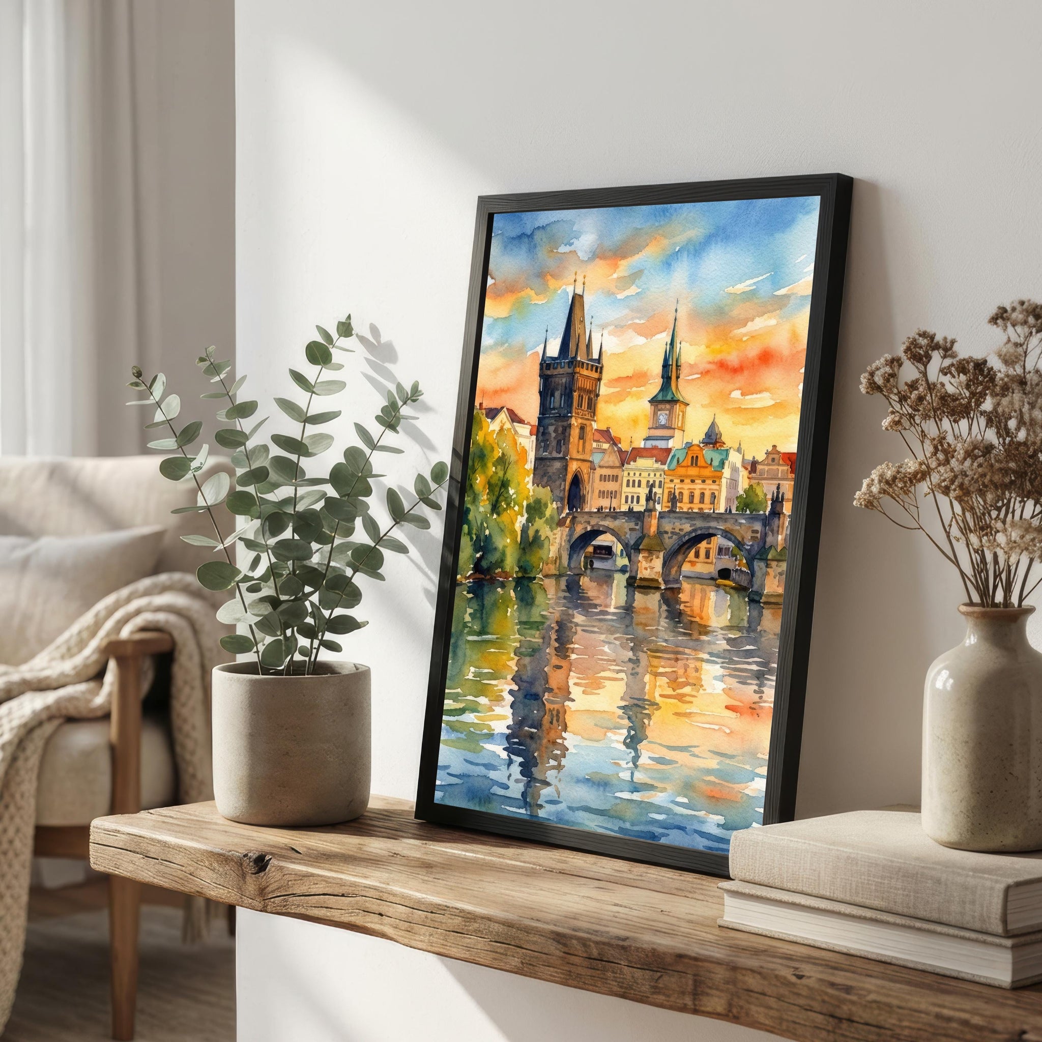 Charles Bridge Prague Watercolour Painting Poster Czech Republic Wall Art Historic City Landscape Print Gift for Europe Travel Lovers