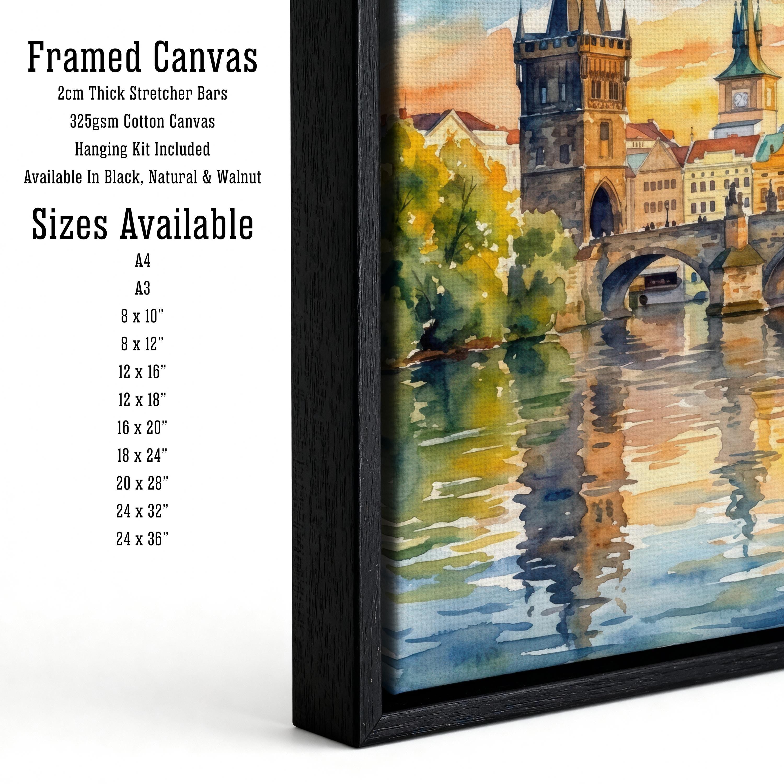 Charles Bridge Prague Watercolour Painting – Historic City Landscape Print