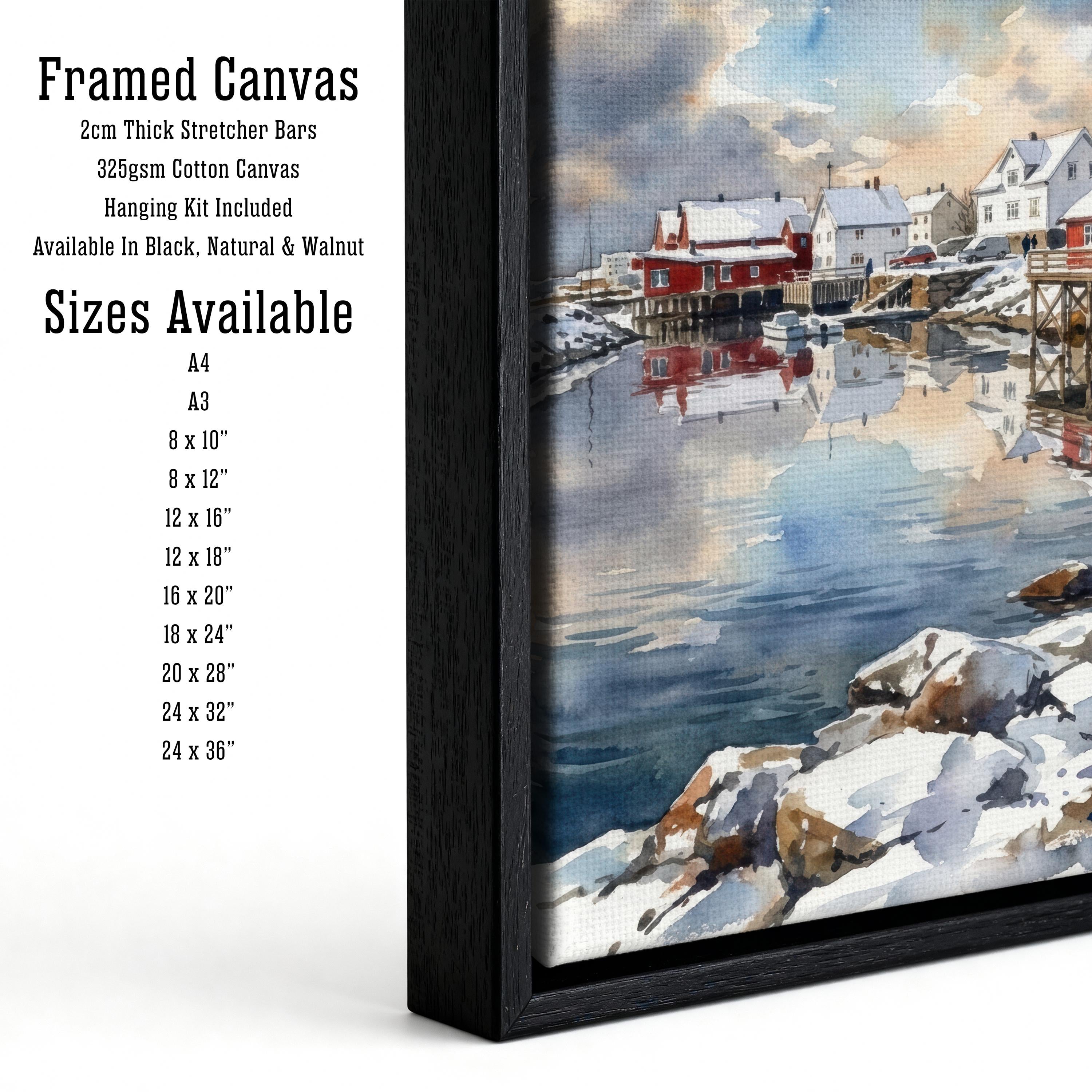 Lofoten Islands Watercolour Painting: Norway Coastal Mountain Landscape Print