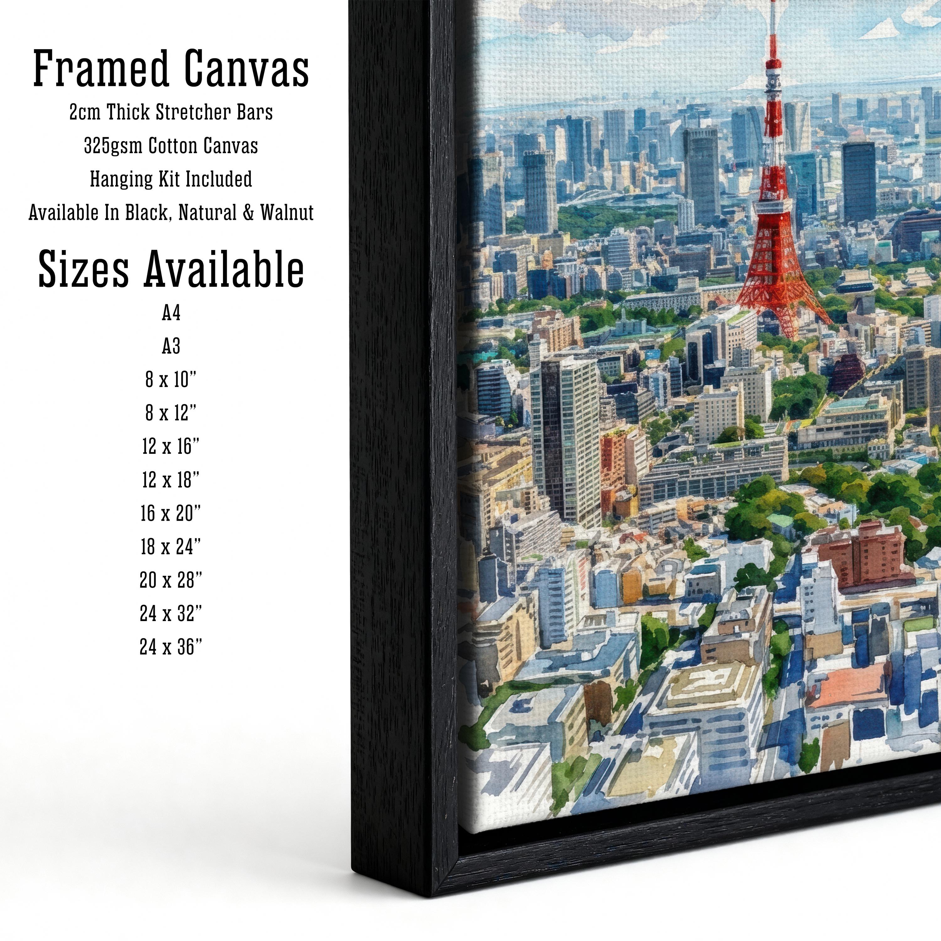 Tokyo Watercolor Cityscape Print: Japan Skyline Scenic Wall Art