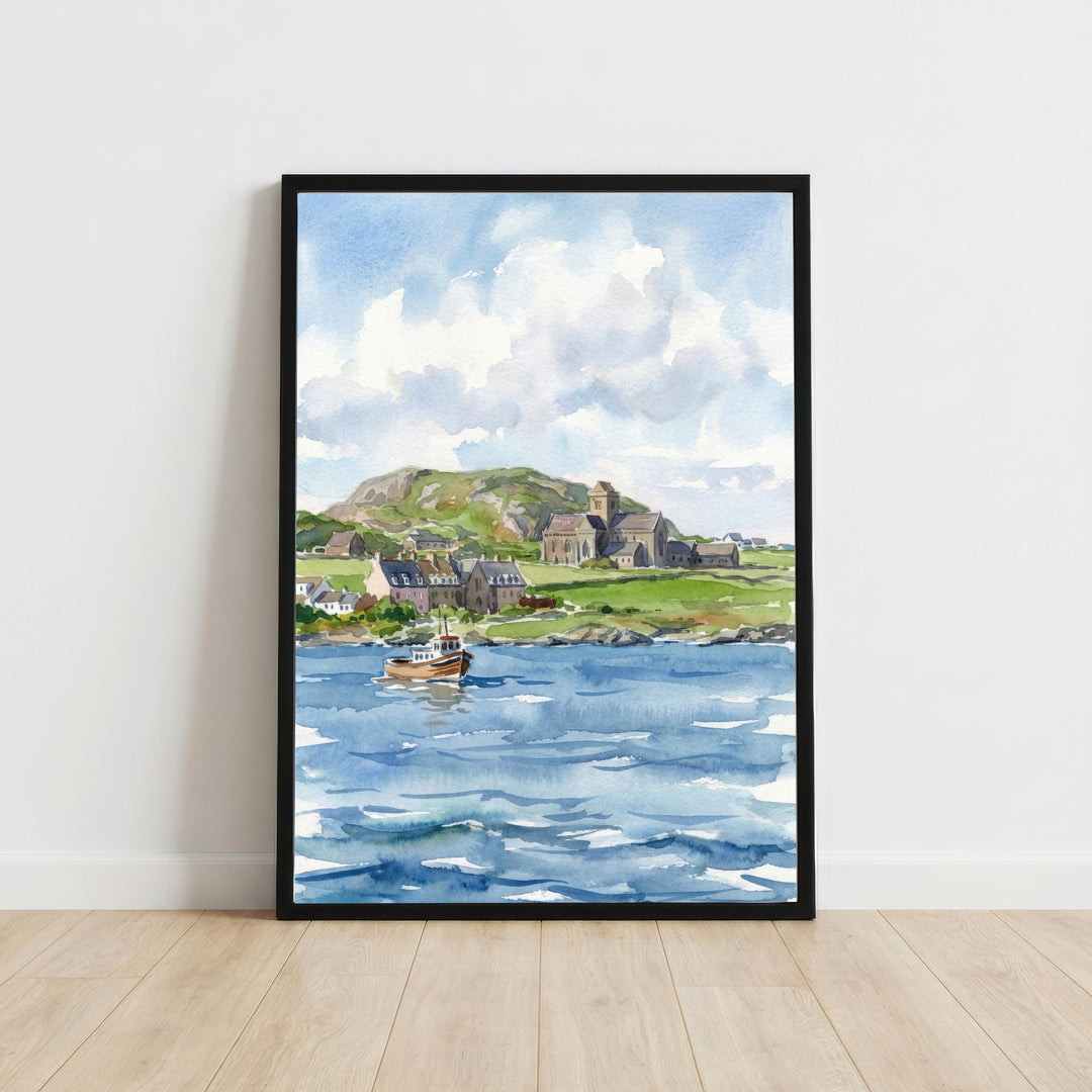Isle of Iona Watercolour Painting Poster Scotland Wall Art Coastal Island Landscape Print Gift for UK Travel Lovers and Scenic Decor Fans