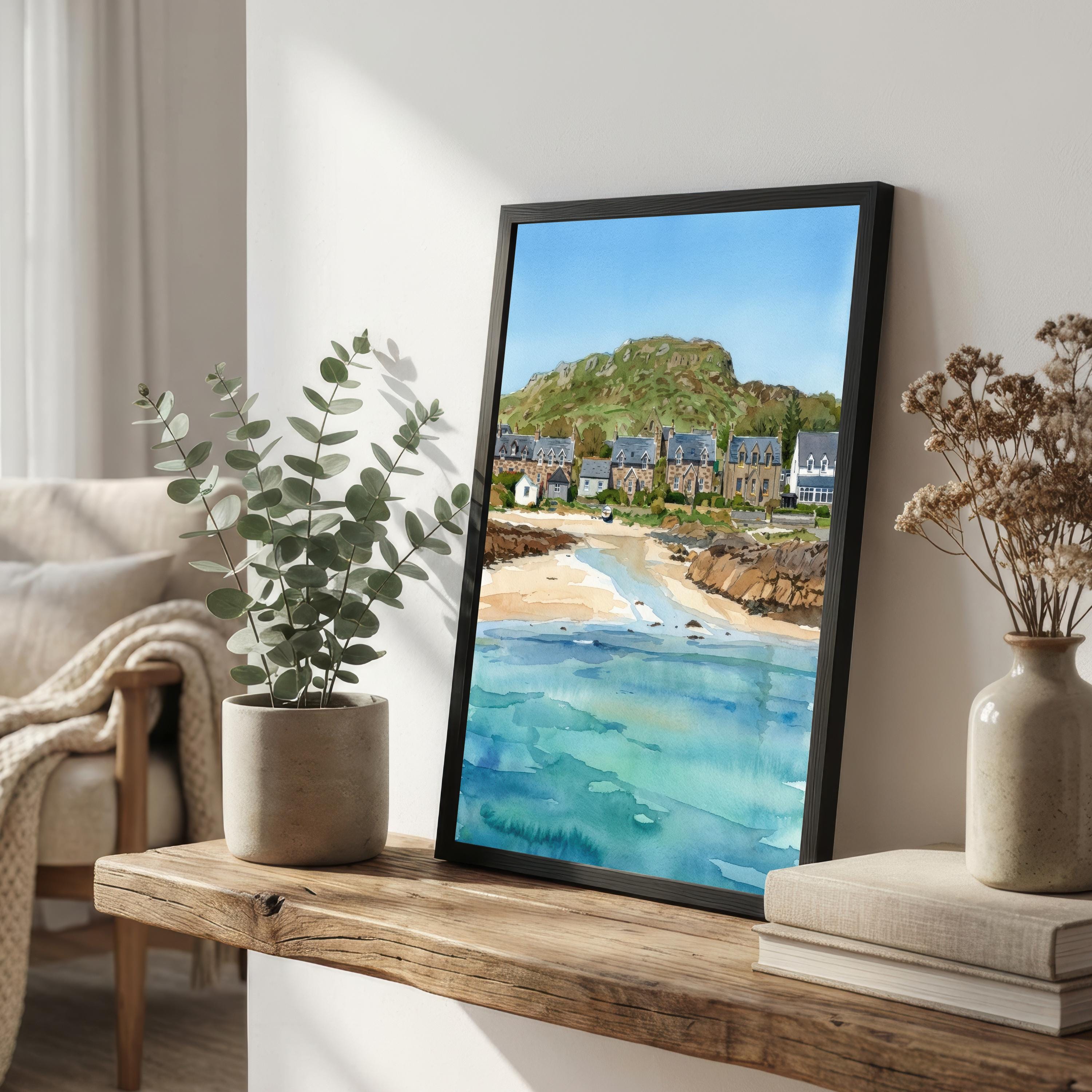 Isle of Iona Watercolour Painting Print, Scotland Coastal Landscape Wall Art