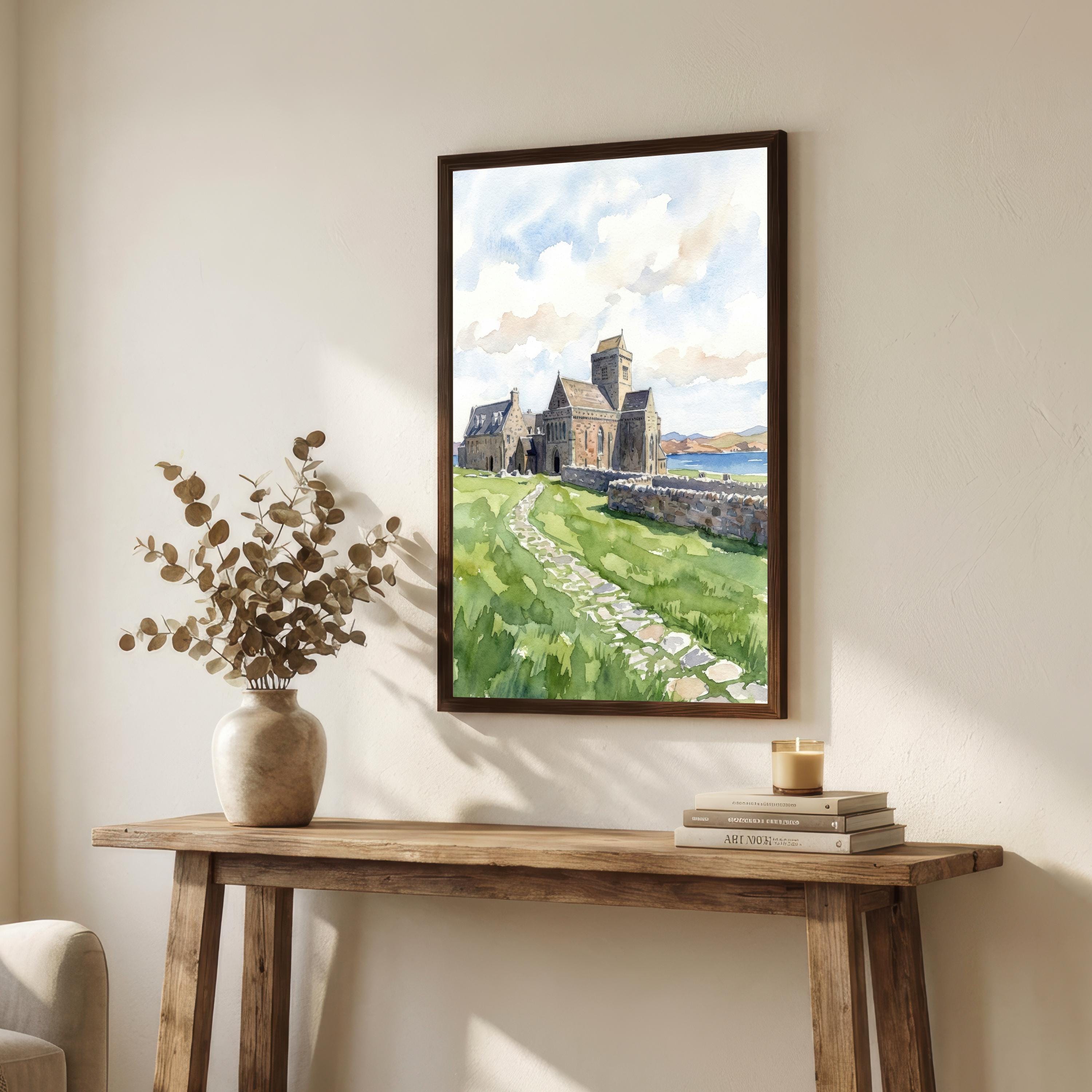 Isle of Iona Watercolour Painting: Scotland Coastal Landscape Print