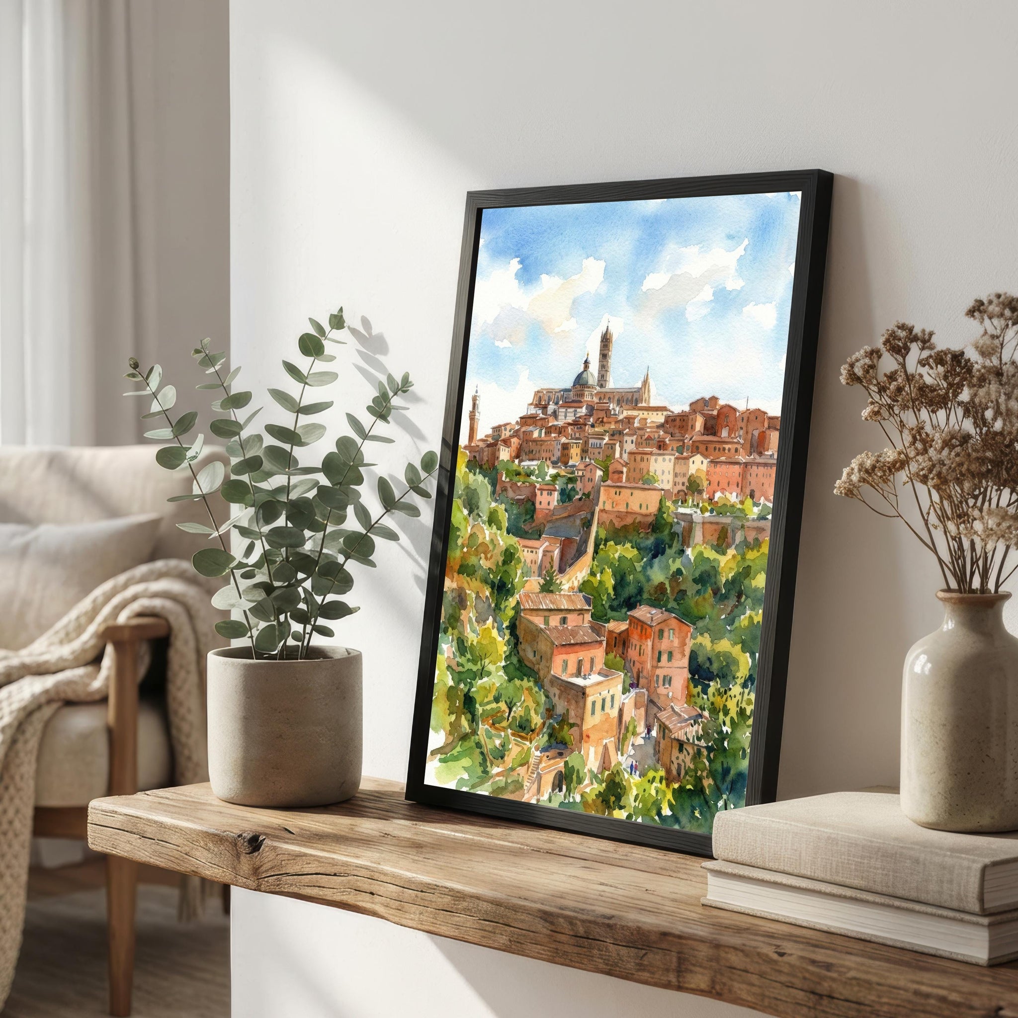 Tuscany Watercolour Painting Poster Italy Wall Art Countryside Landscape Print Gift for Europe Travel Lovers and Scenic Decor Fans