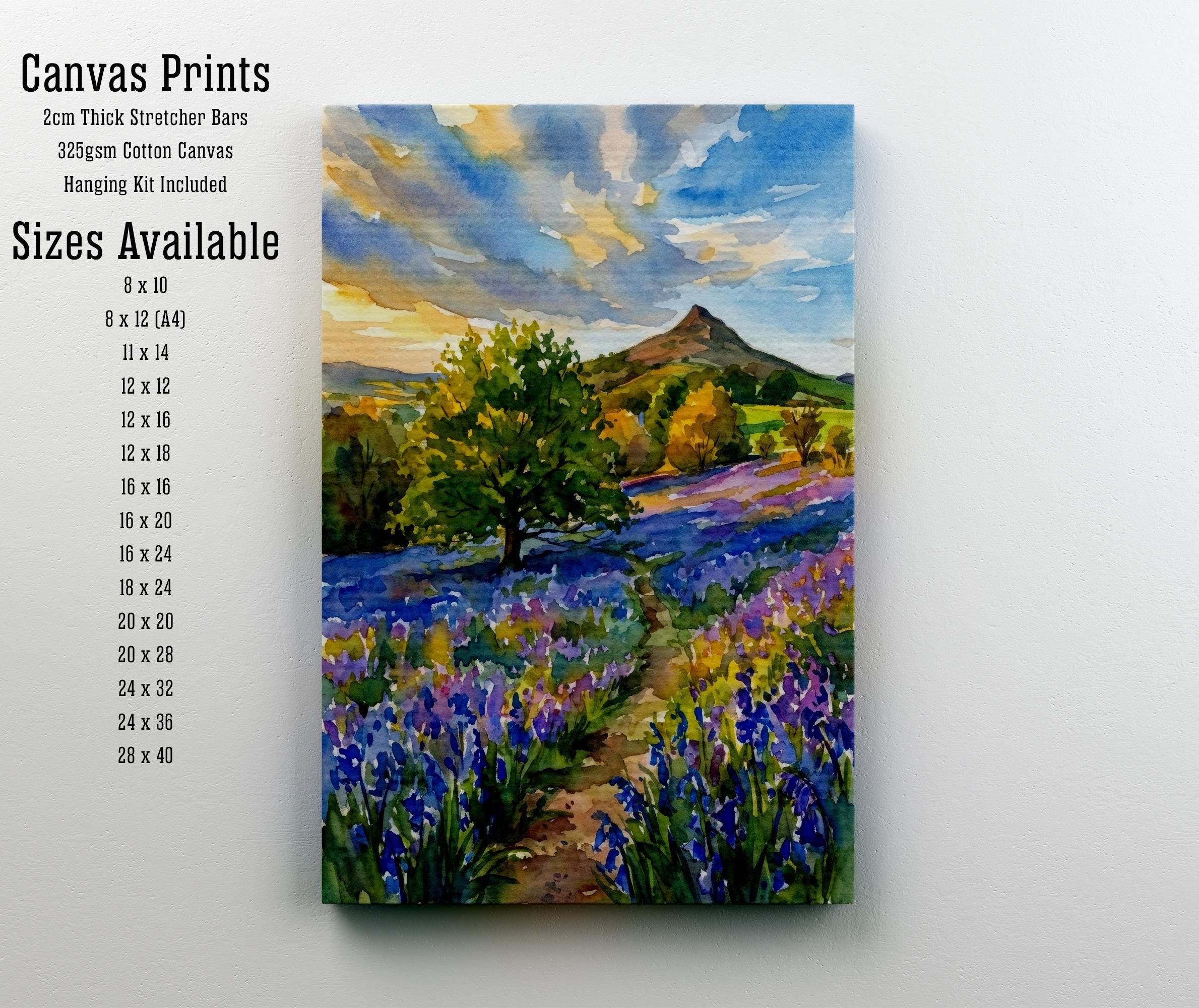 Roseberry Topping Watercolour Painting Poster England Wall Art Hill Landscape Print Gift for UK Travel Lovers and Scenic Decor Fans