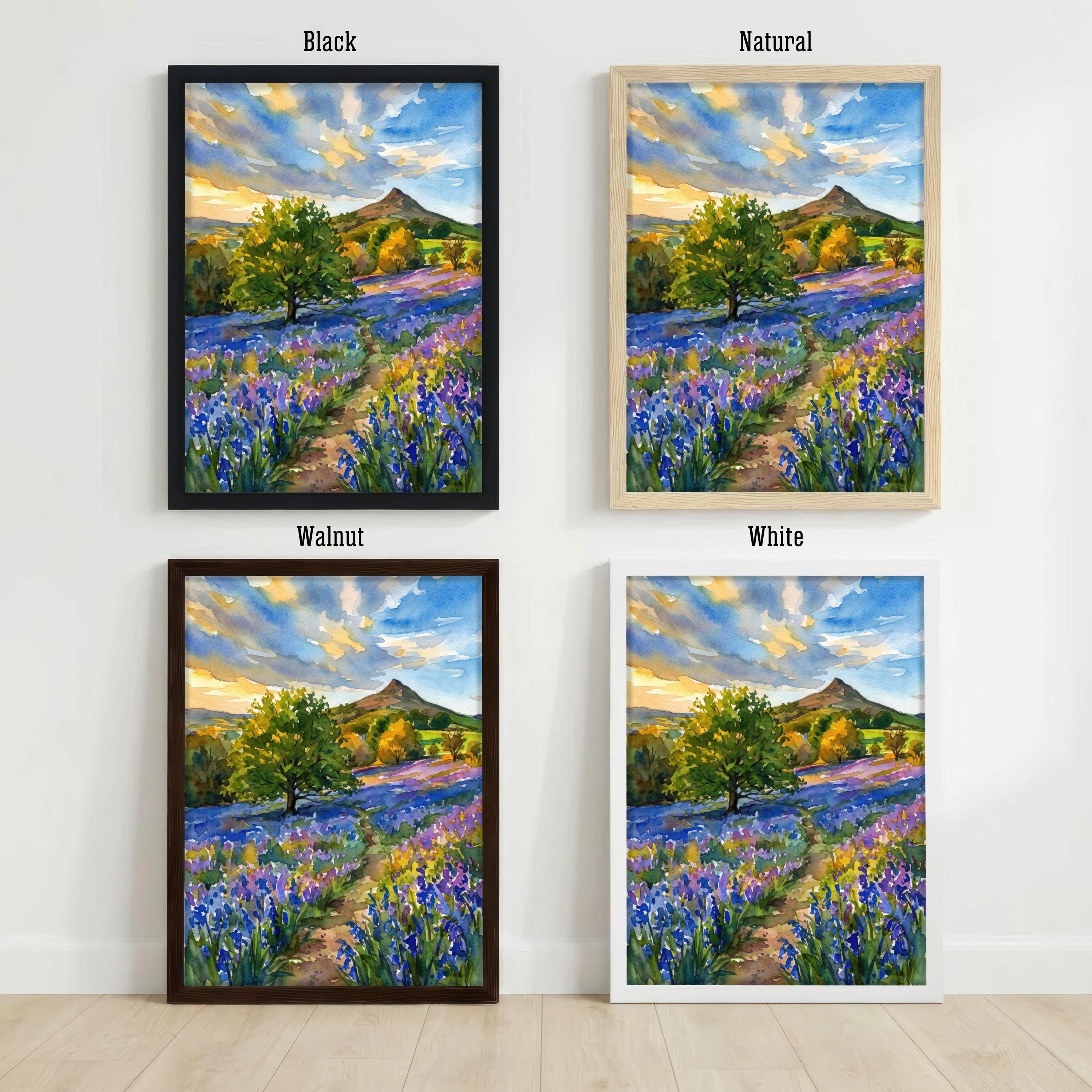 Roseberry Topping Watercolour Painting Poster England Wall Art Hill Landscape Print Gift for UK Travel Lovers and Scenic Decor Fans