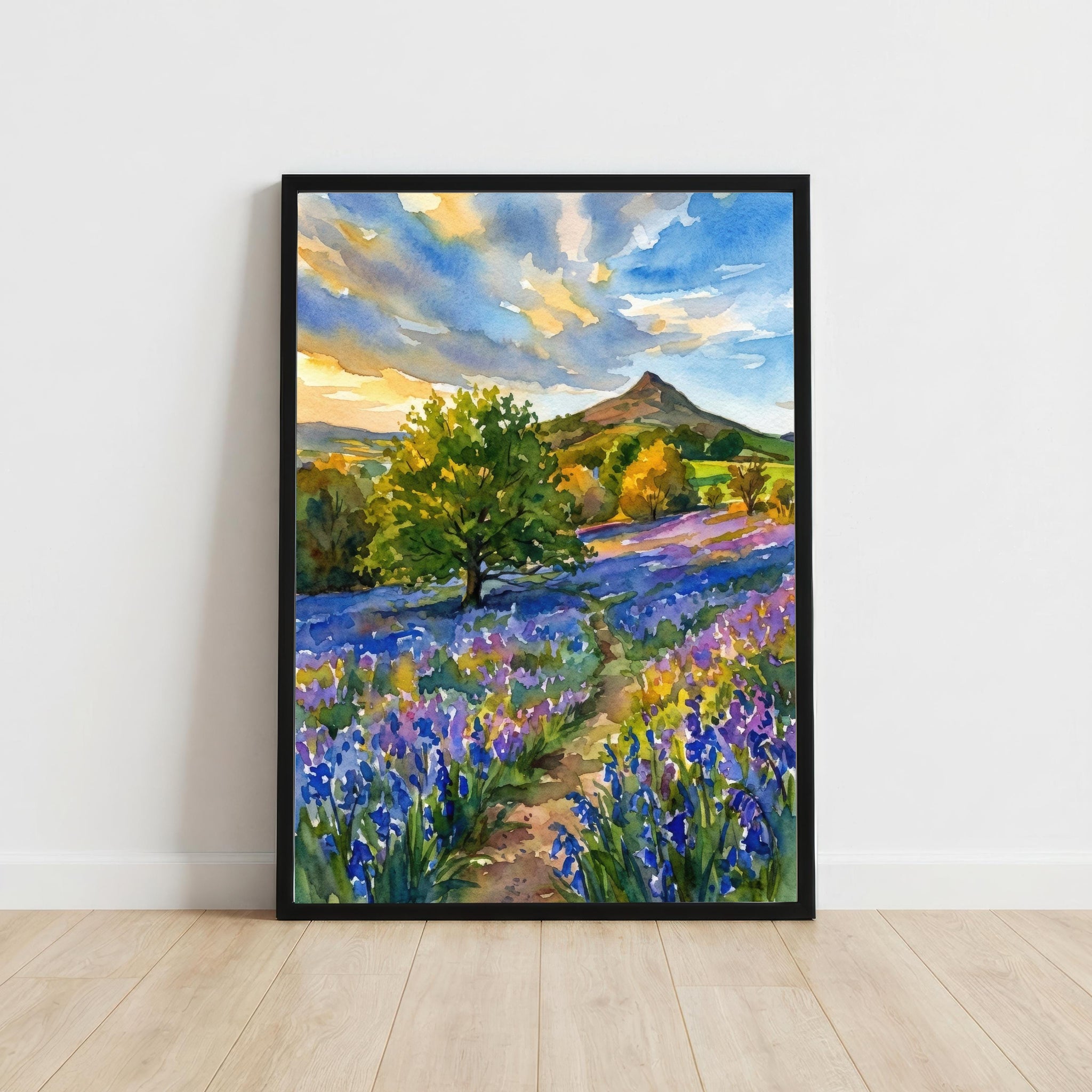 Roseberry Topping Watercolour Painting Poster England Wall Art Hill Landscape Print Gift for UK Travel Lovers and Scenic Decor Fans
