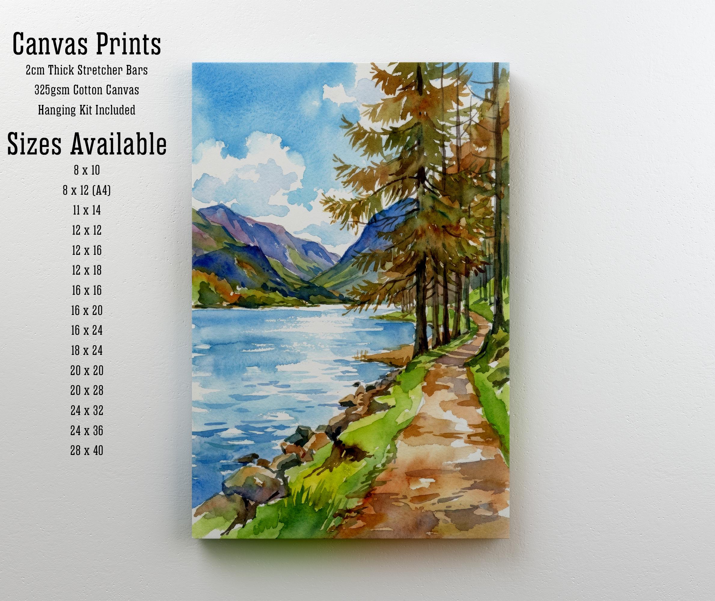 Buttermere Watercolour Painting Poster Lake District England Wall Art Mountain Lake Landscape Print Gift for UK Travel Lovers and Scenic