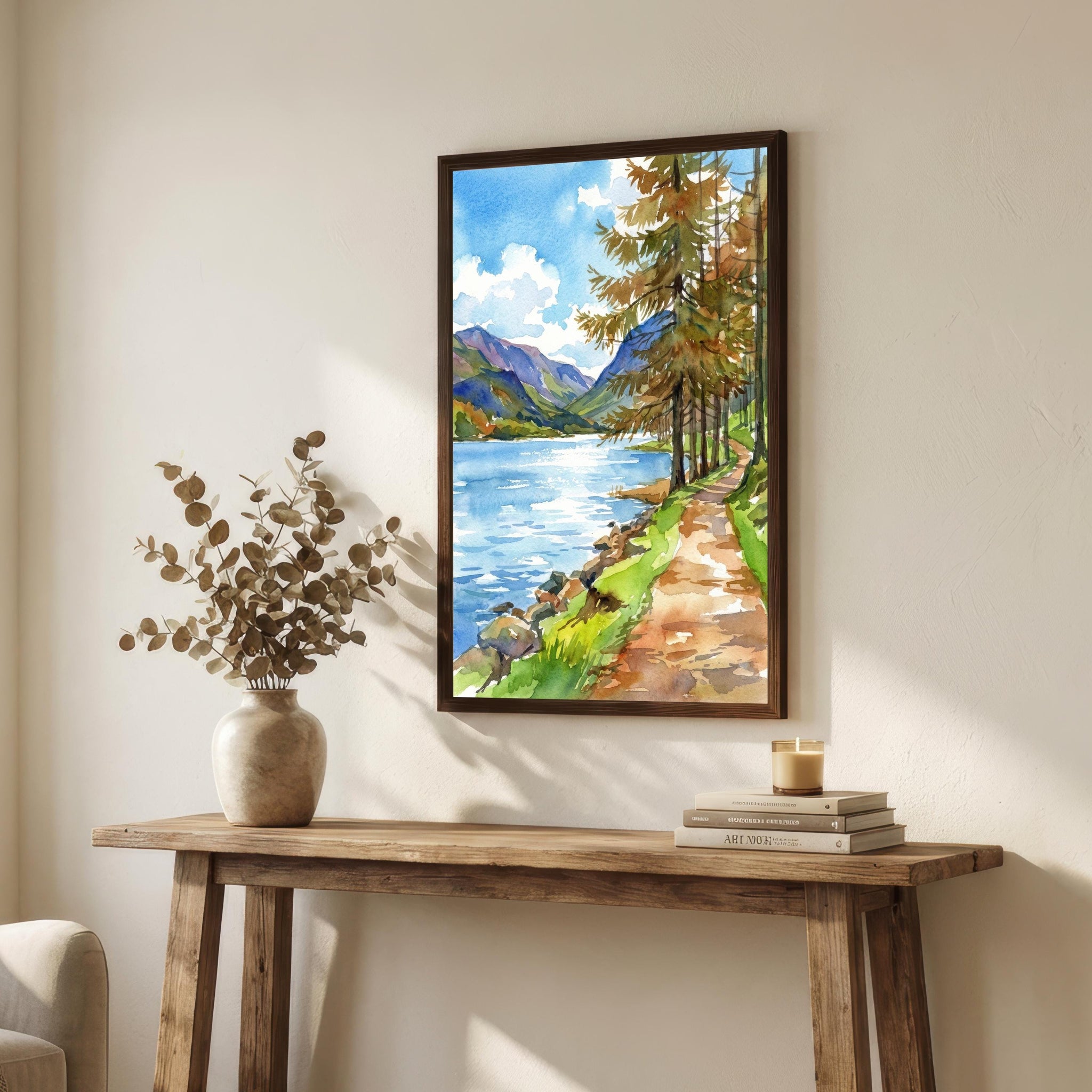 Buttermere Watercolour Painting Poster Lake District England Wall Art Mountain Lake Landscape Print Gift for UK Travel Lovers and Scenic