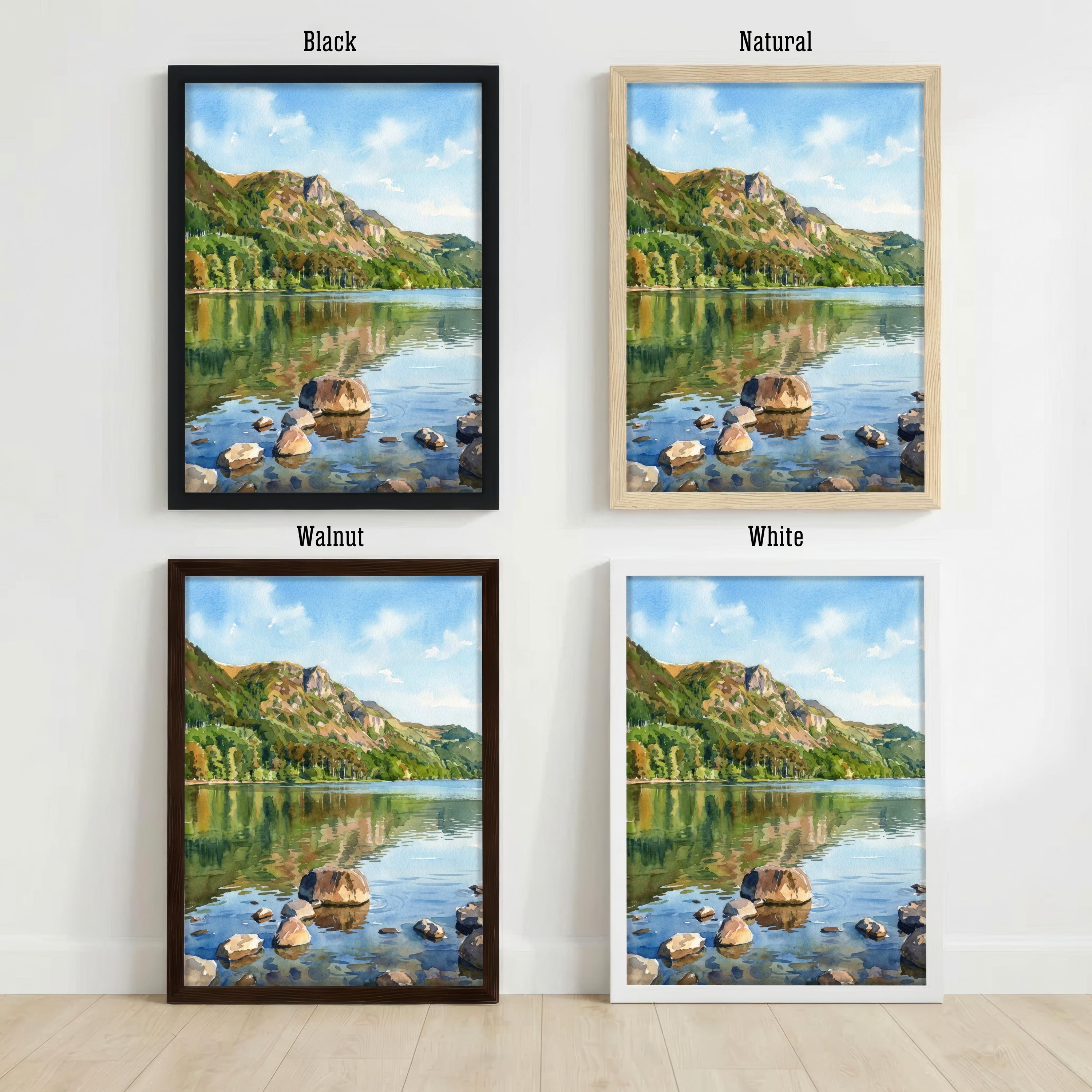 Coniston Water Watercolour Painting Poster Lake District England Wall Art Mountain Lake Landscape Print Gift for UK Travel Lovers and Scenic