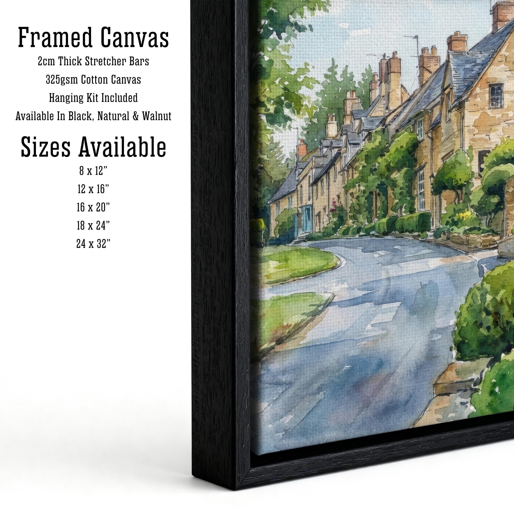 Cotswolds Watercolour Painting: England Village Landscape Print, Scenic Wall Art