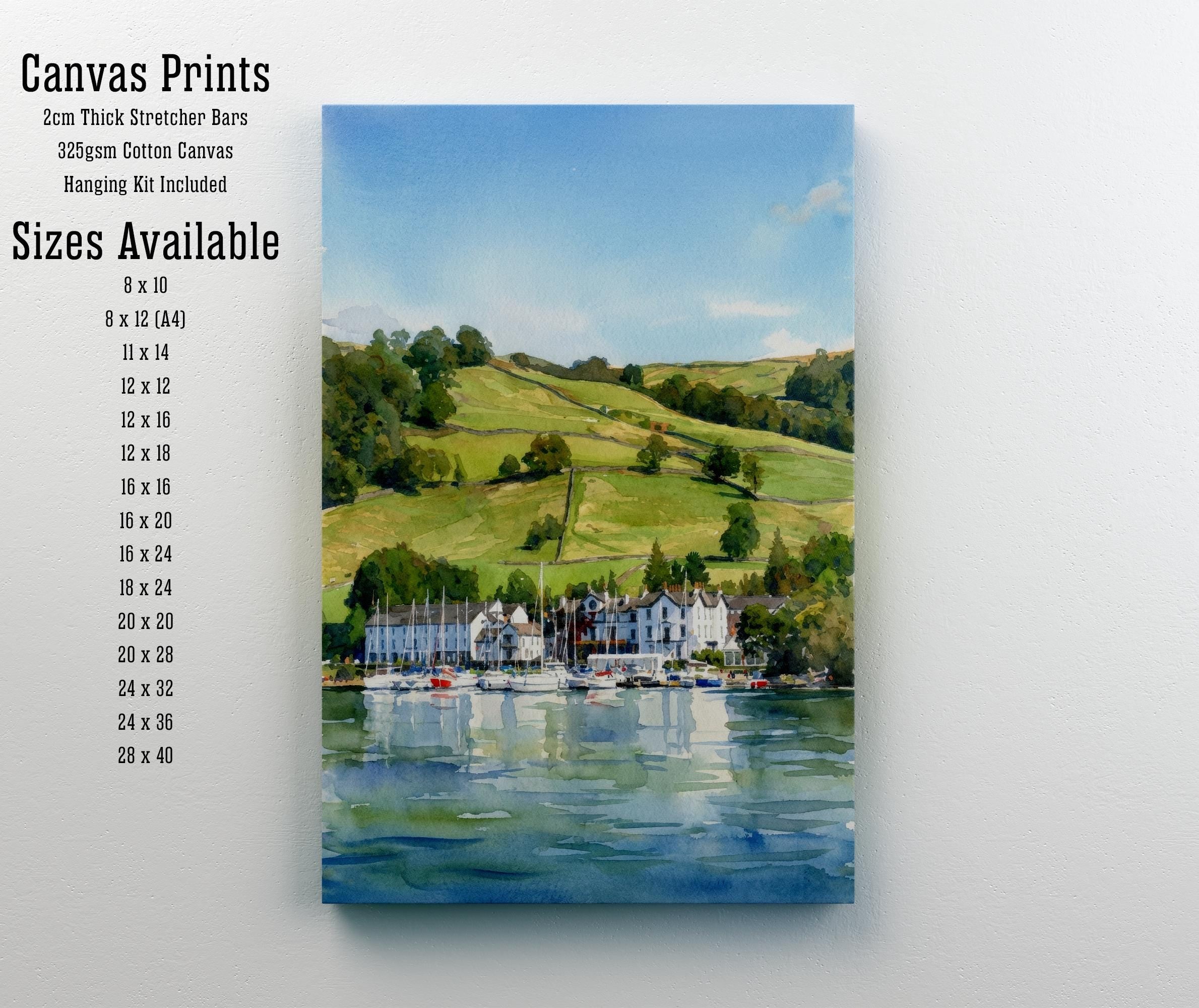 Derwentwater Watercolour Painting Poster Lake District England Wall Art Mountain Lake Landscape Print Gift for UK Travel Lovers and Scenic