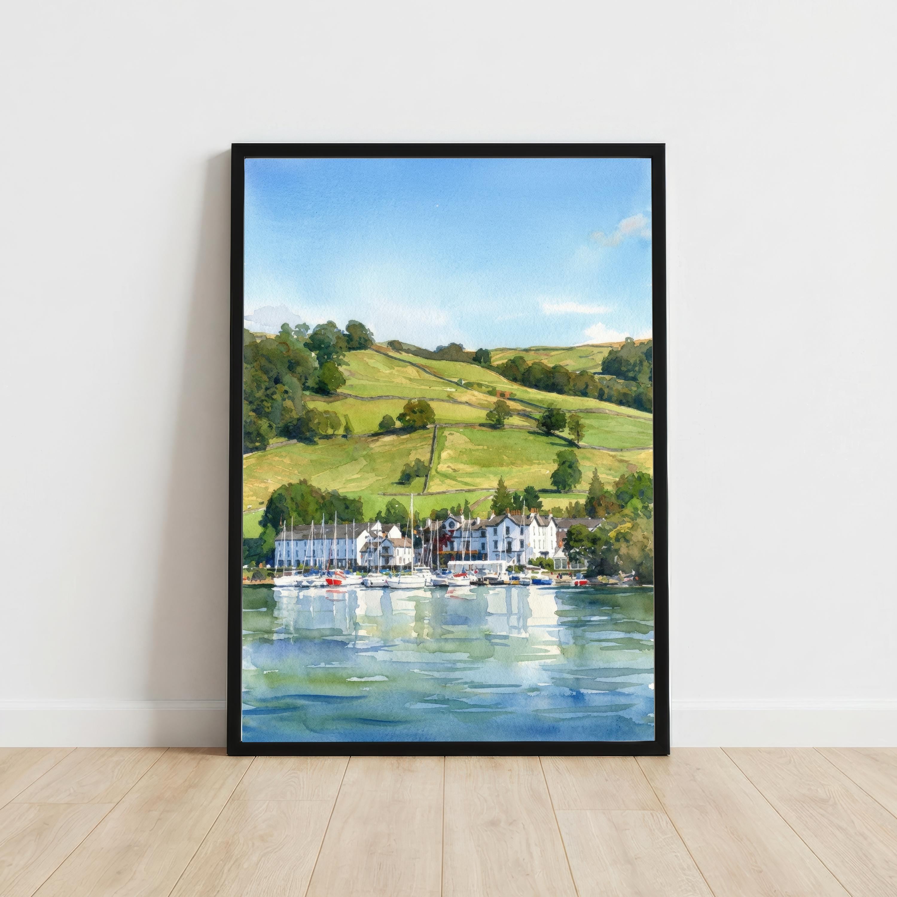 Derwentwater Watercolour Painting Poster Lake District England Wall Art Mountain Lake Landscape Print Gift for UK Travel Lovers and Scenic