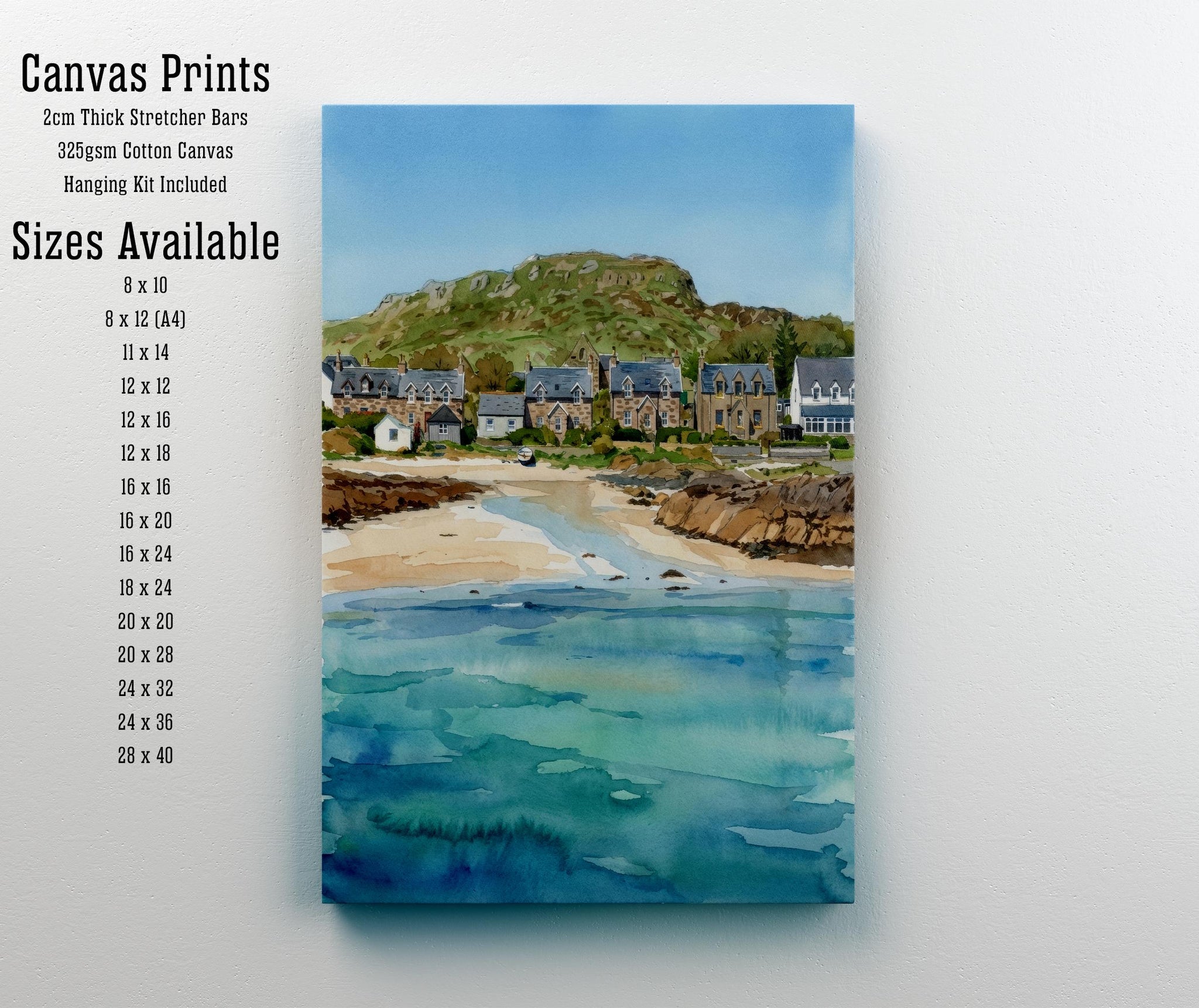 Isle of Iona Watercolour Painting Poster Scotland Wall Art Coastal Island Landscape Print Gift for UK Travel Lovers and Scenic Decor Fans