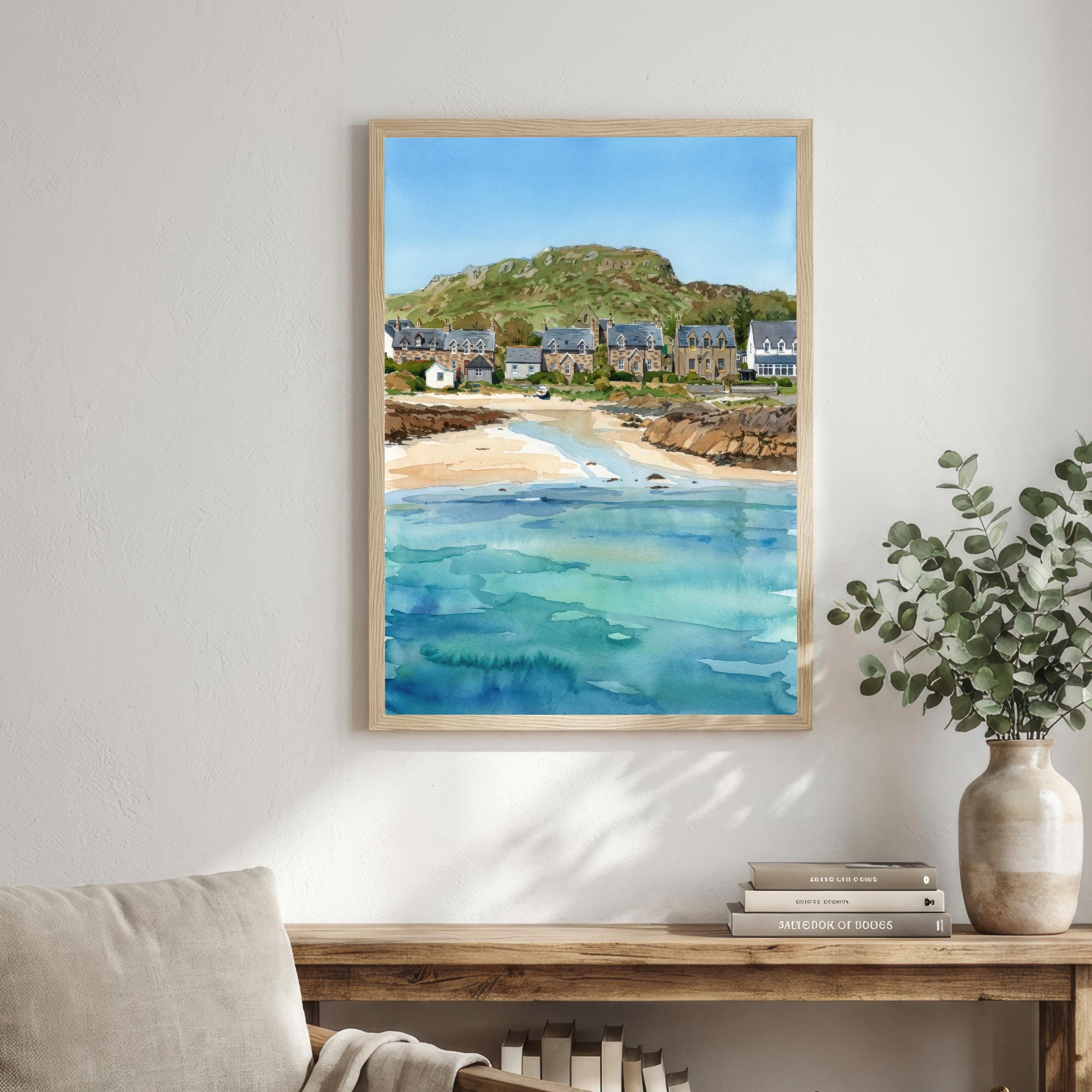 Isle of Iona Watercolour Painting Poster Scotland Wall Art Coastal Island Landscape Print Gift for UK Travel Lovers and Scenic Decor Fans