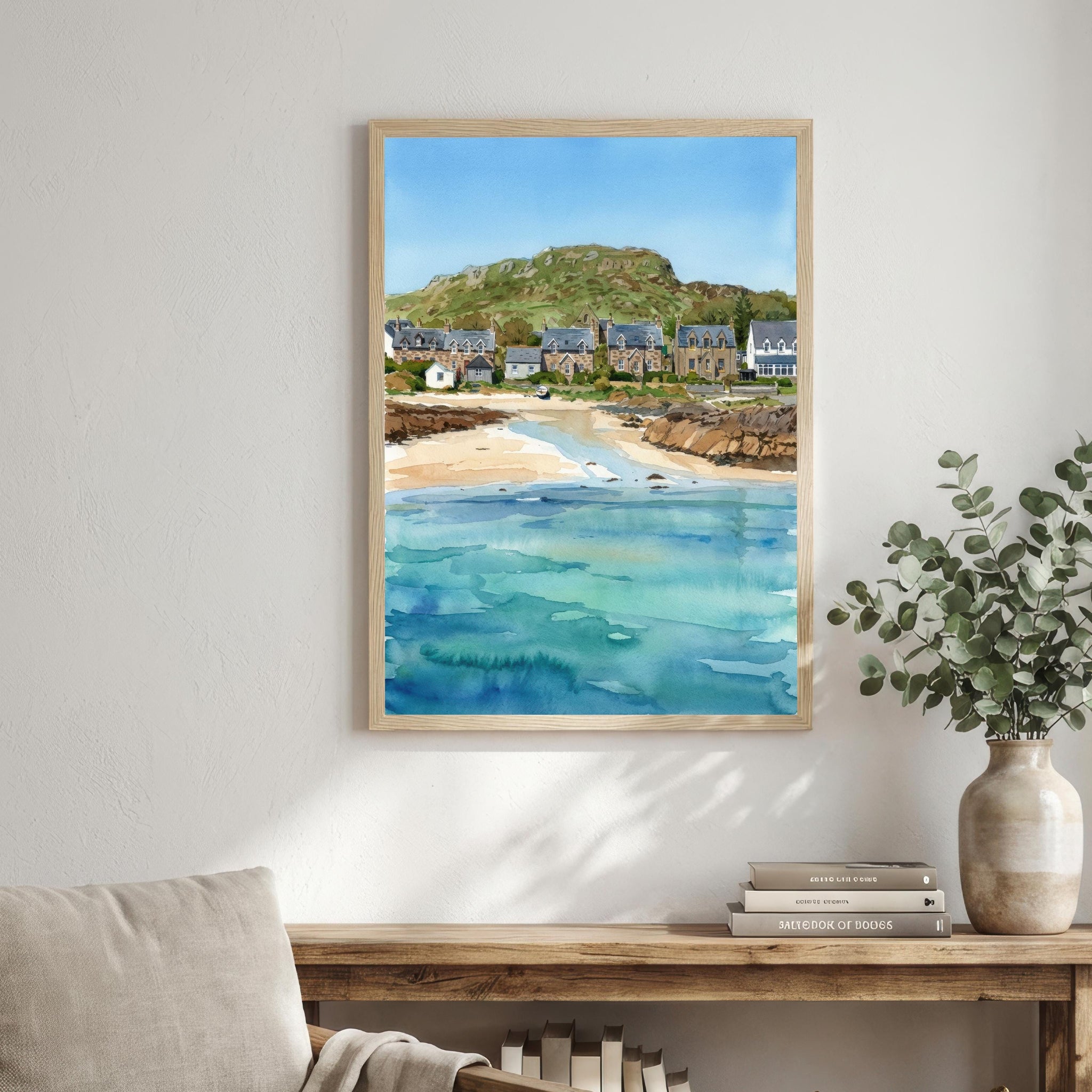 Isle of Iona Watercolour Painting Poster Scotland Wall Art Coastal Island Landscape Print Gift for UK Travel Lovers and Scenic Decor Fans