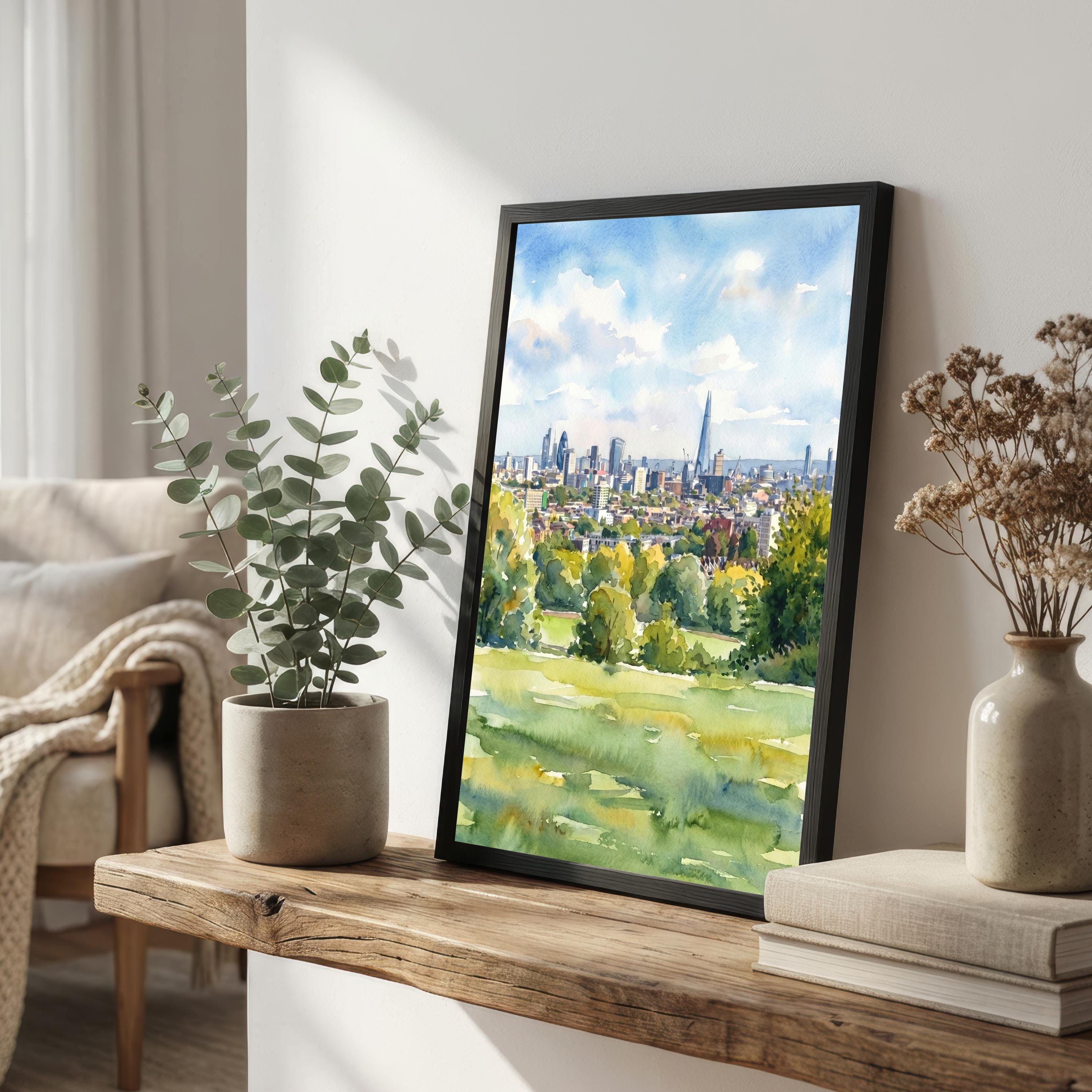 Hampstead Heath Watercolour Painting, London Landscape Print, Scenic Park Wall Art