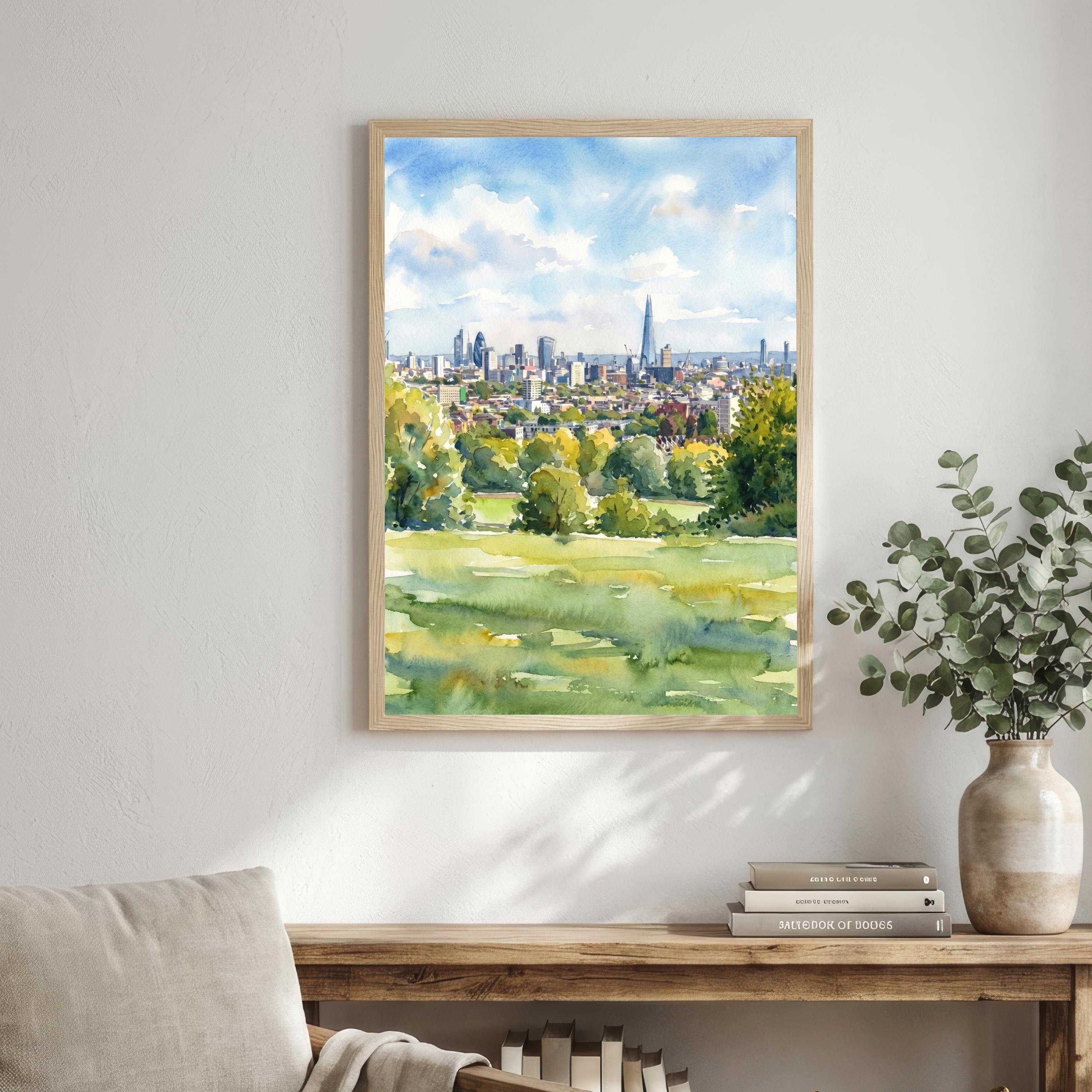 Hampstead Heath Watercolour Painting, London Landscape Print, Scenic Park Wall Art