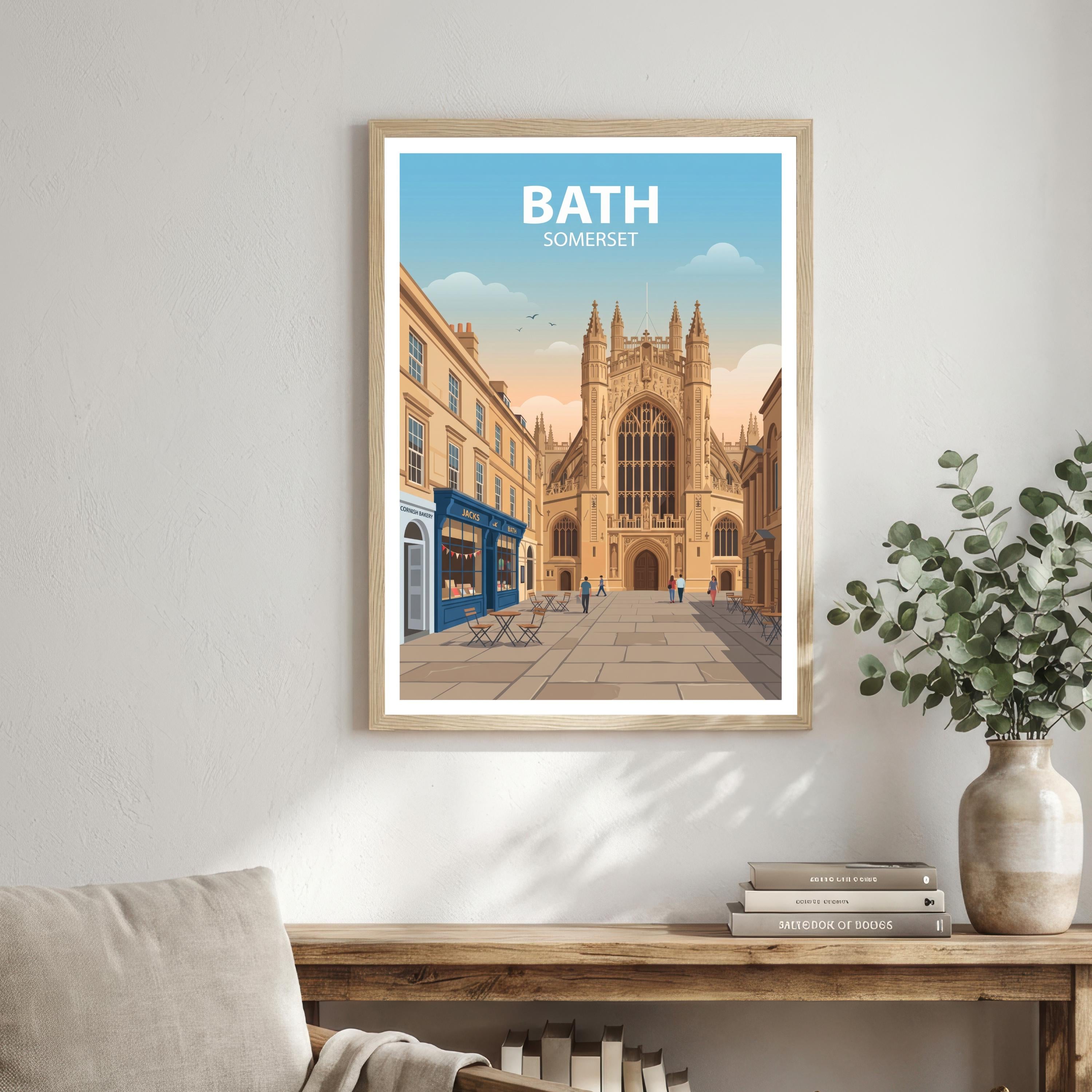 Bath Travel Poster Print England Wall Art City Architecture Landscape Decor Gift for UK Travel Lovers and Fans of Historic British Cities
