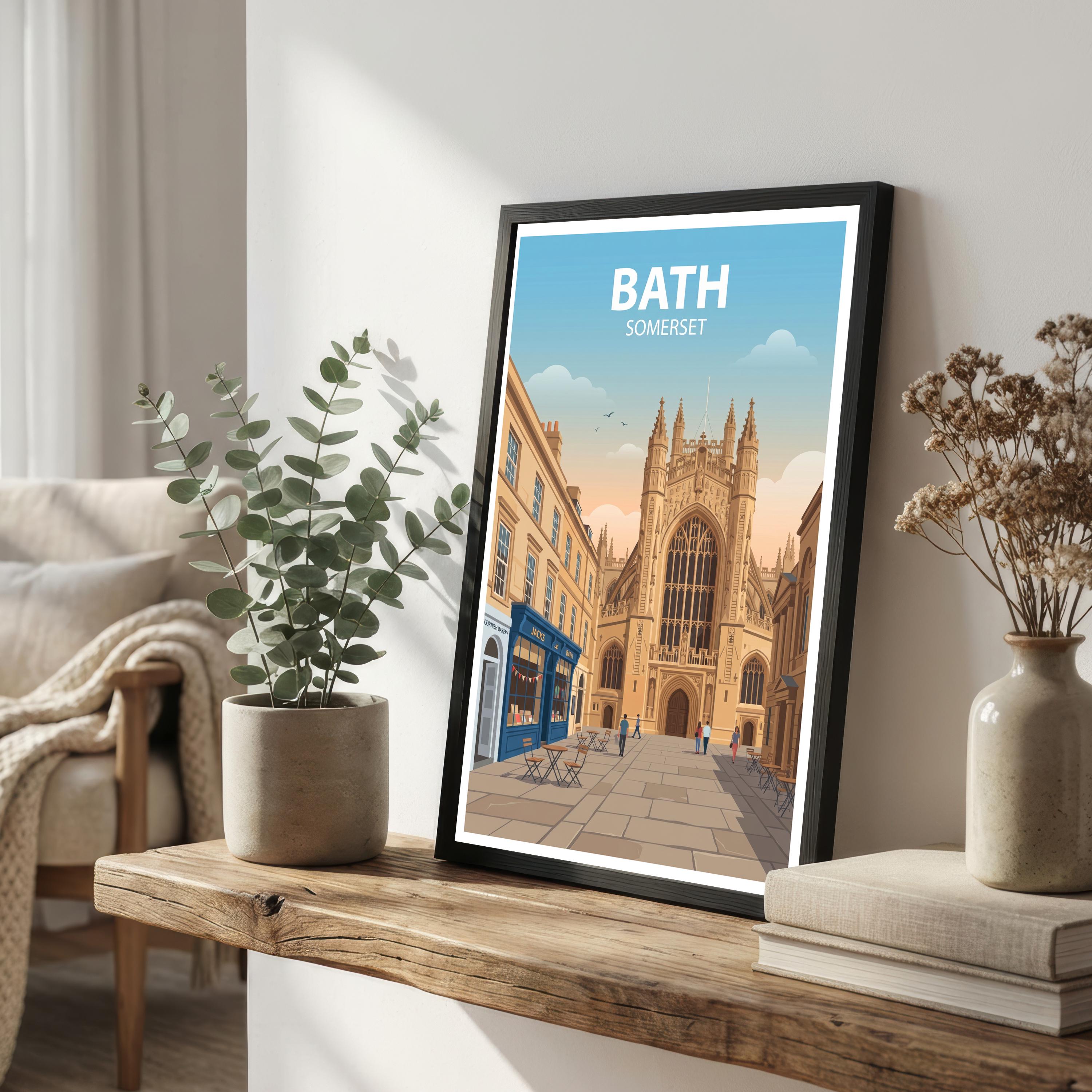 Bath Travel Poster Print England Wall Art City Architecture Landscape Decor Gift for UK Travel Lovers and Fans of Historic British Cities