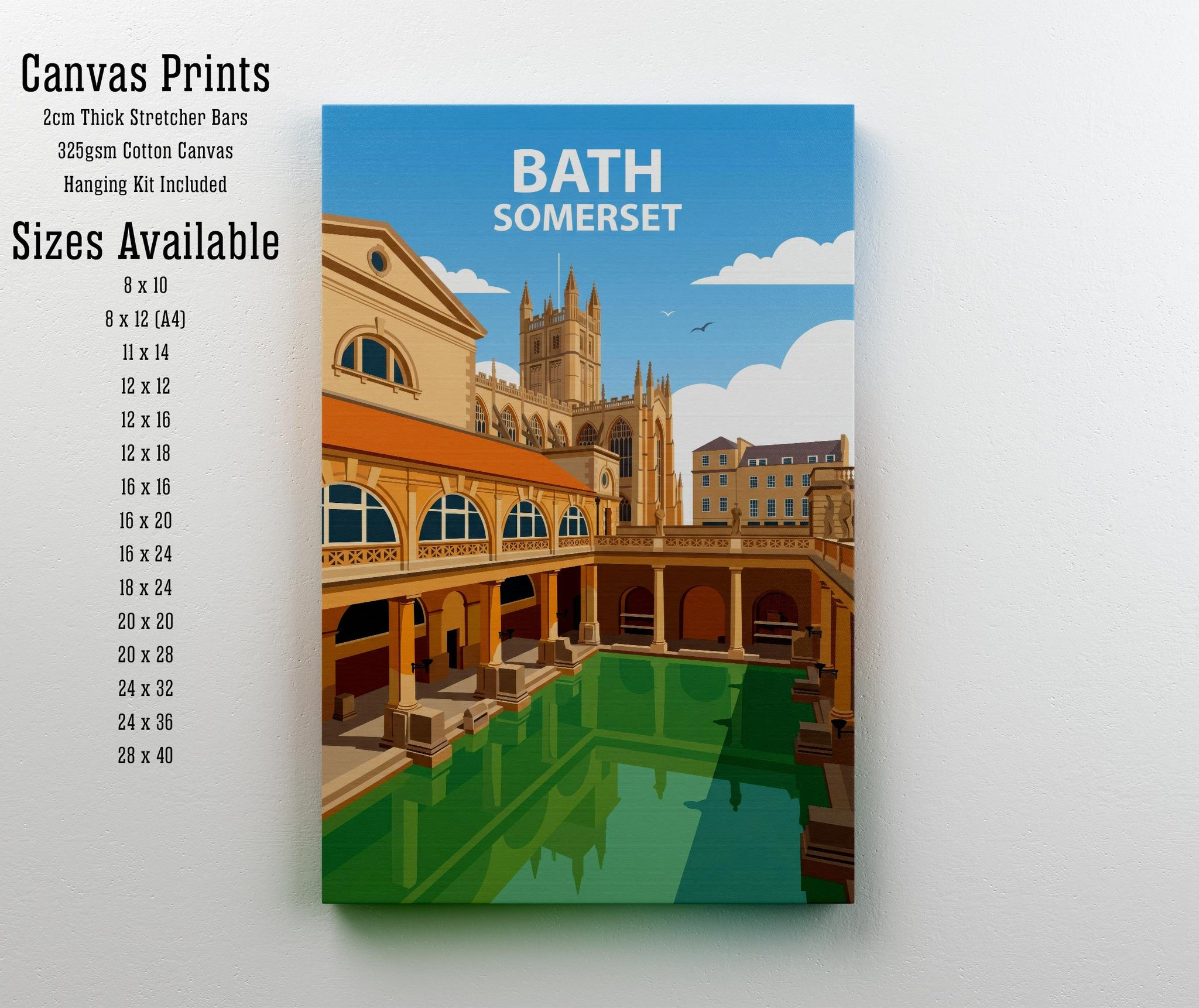 Bath Travel Poster Print England Wall Art City Architecture Landscape Decor Gift for UK Travel Lovers and Fans of Historic British Cities