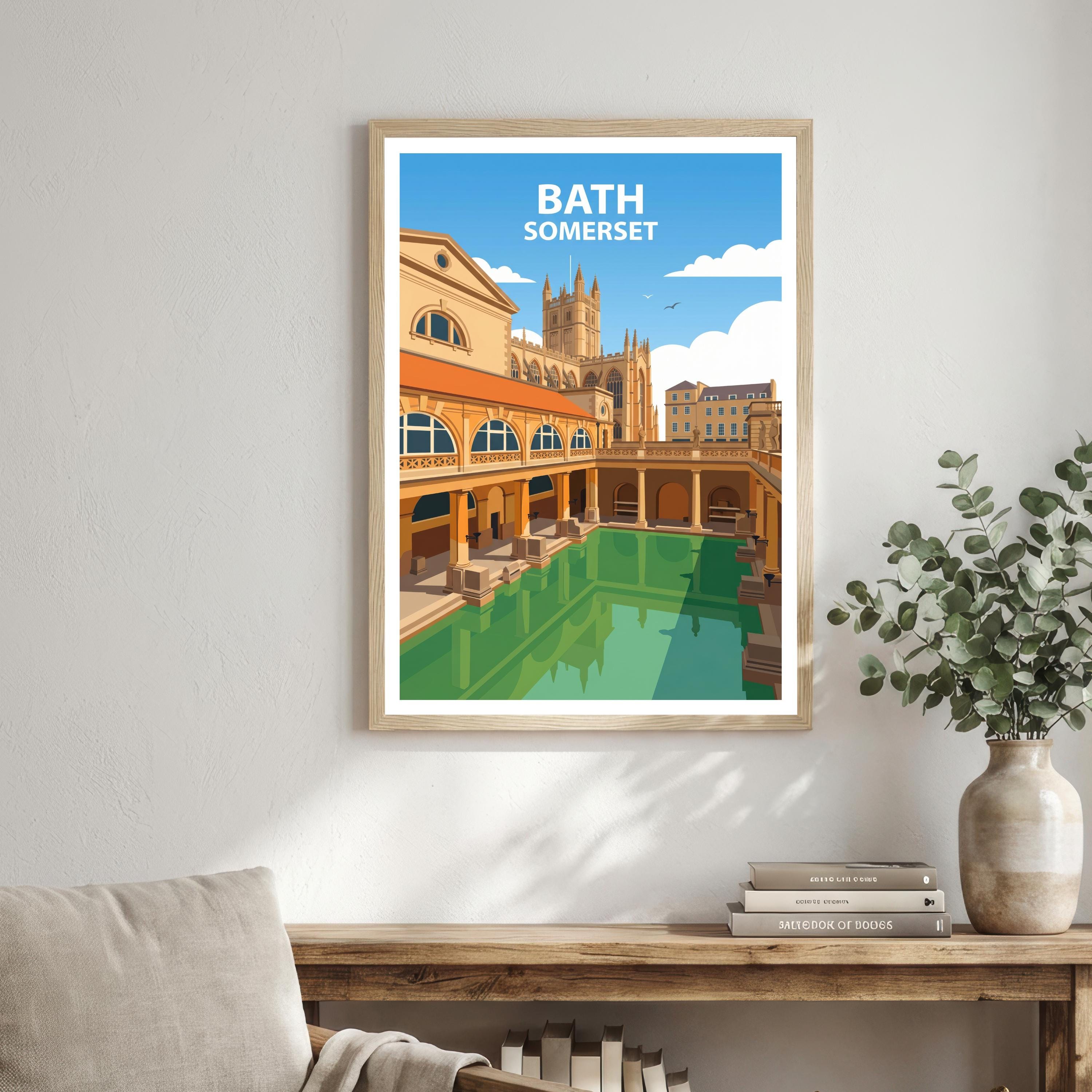 Bath Travel Poster Print England Wall Art City Architecture Landscape Decor Gift for UK Travel Lovers and Fans of Historic British Cities