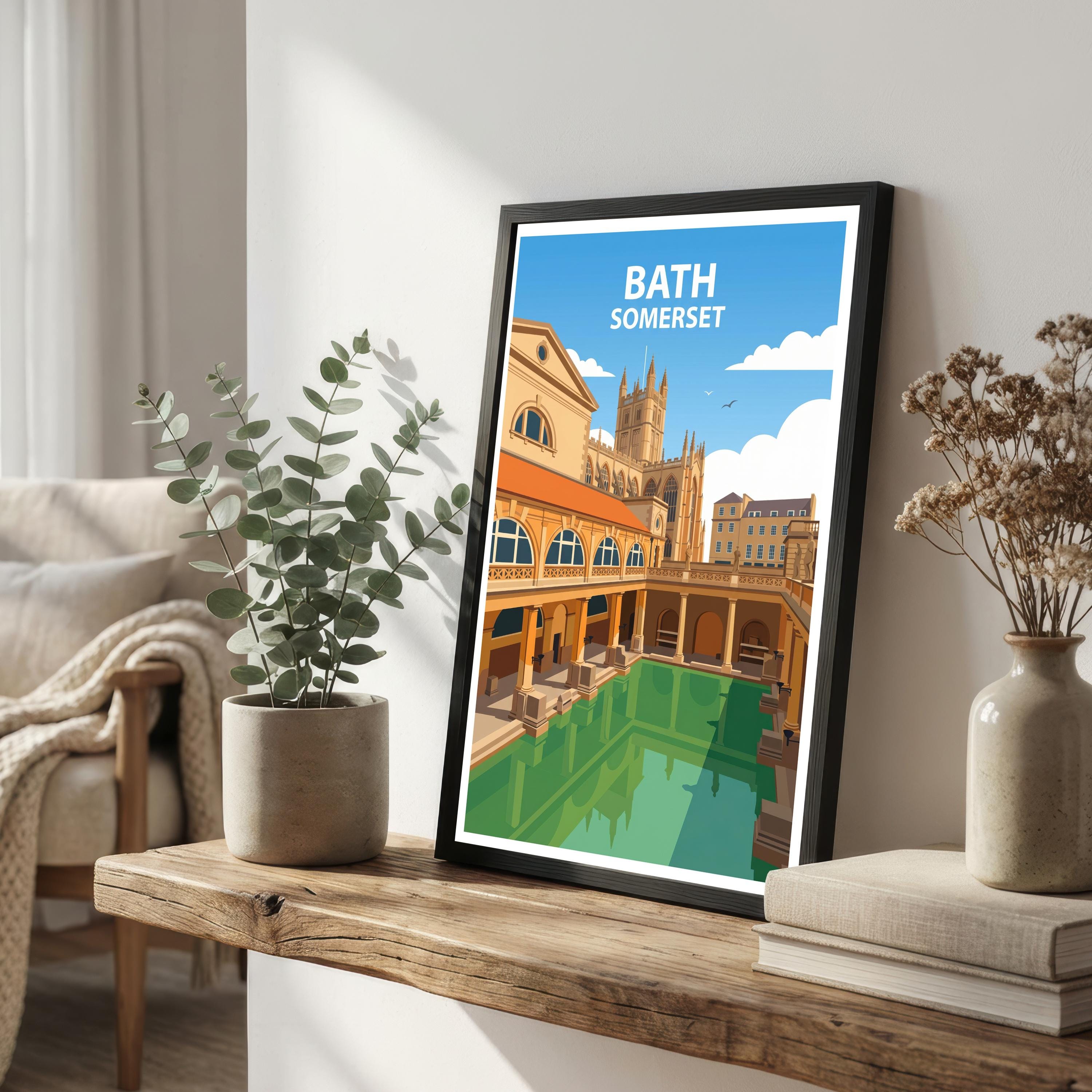Bath Travel Poster Print England Wall Art City Architecture Landscape Decor Gift for UK Travel Lovers and Fans of Historic British Cities