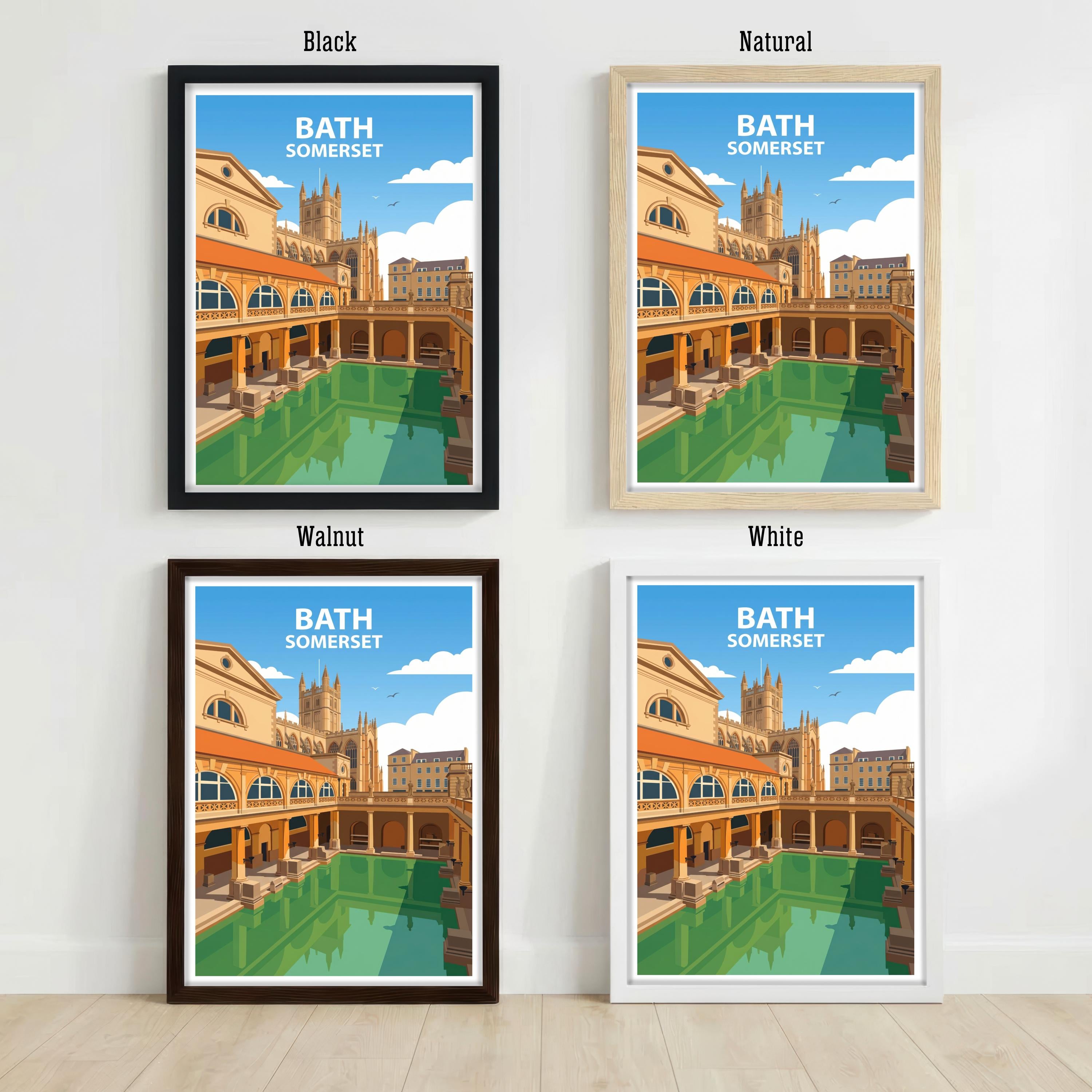 Bath Travel Poster Print England Wall Art City Architecture Landscape Decor Gift for UK Travel Lovers and Fans of Historic British Cities
