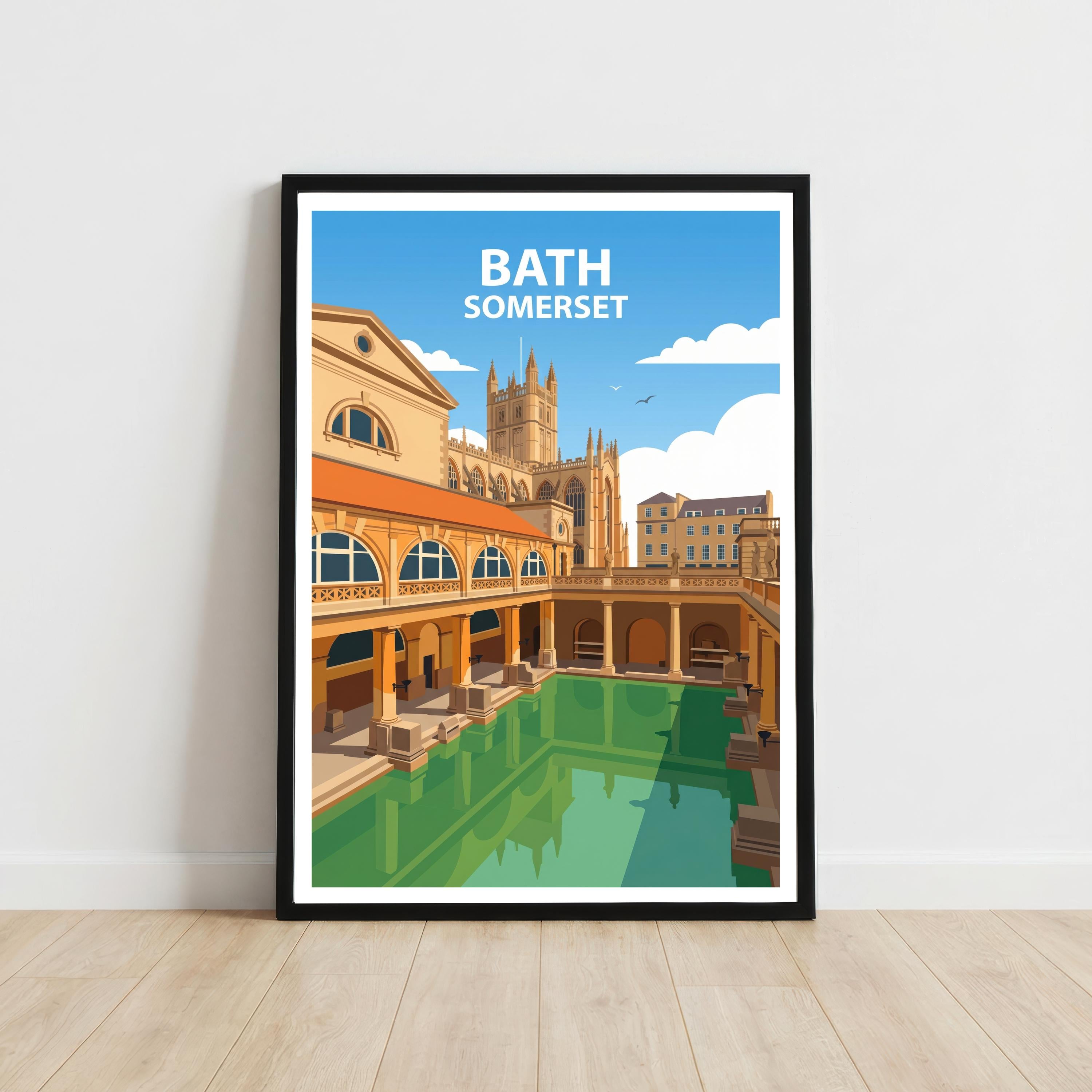 Bath Travel Poster Print England Wall Art City Architecture Landscape Decor Gift for UK Travel Lovers and Fans of Historic British Cities