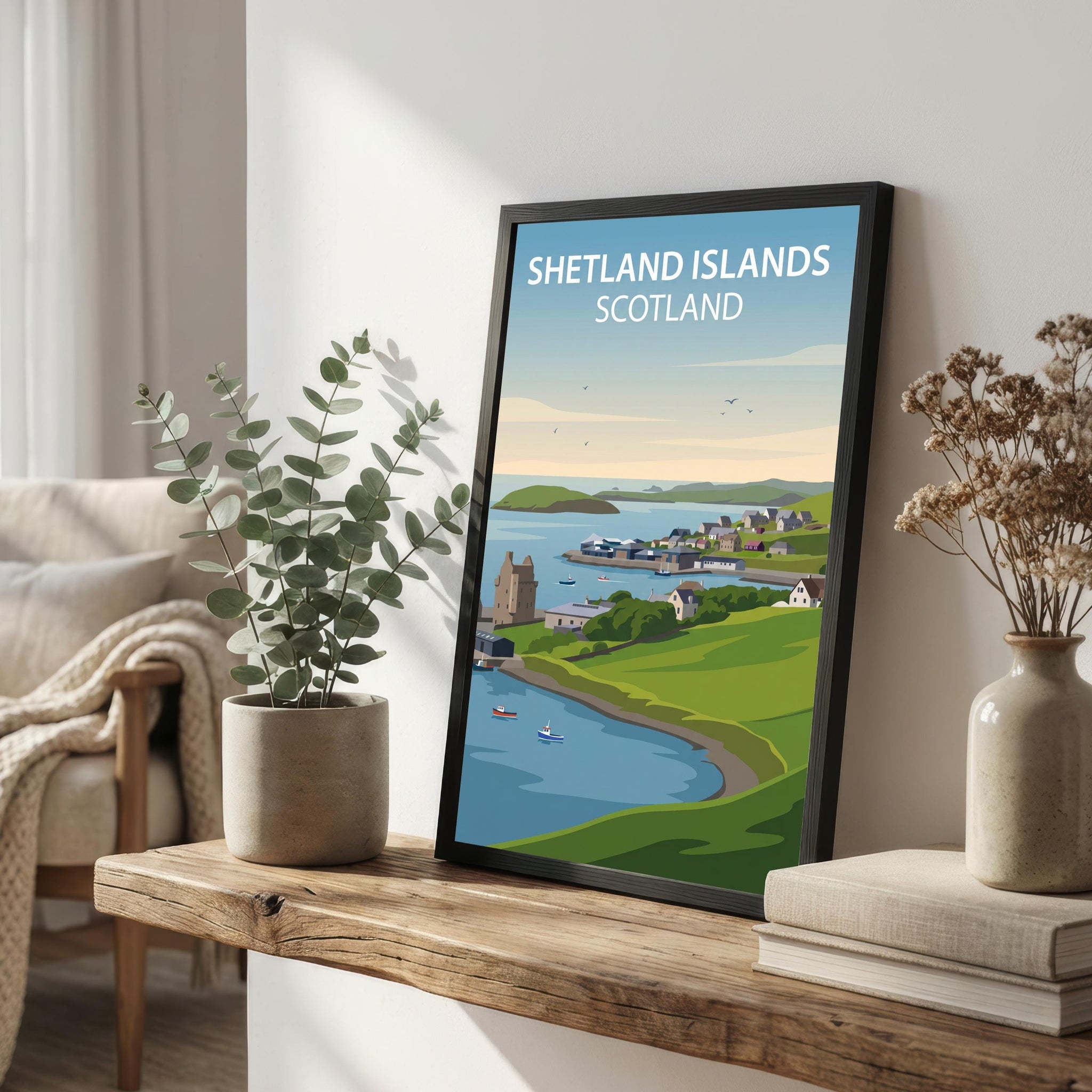 Shetland Islands Watercolour Painting Poster Scotland Wall Art Coastal Landscape Print Gift for UK Travel Lovers and Scenic Decor Fans