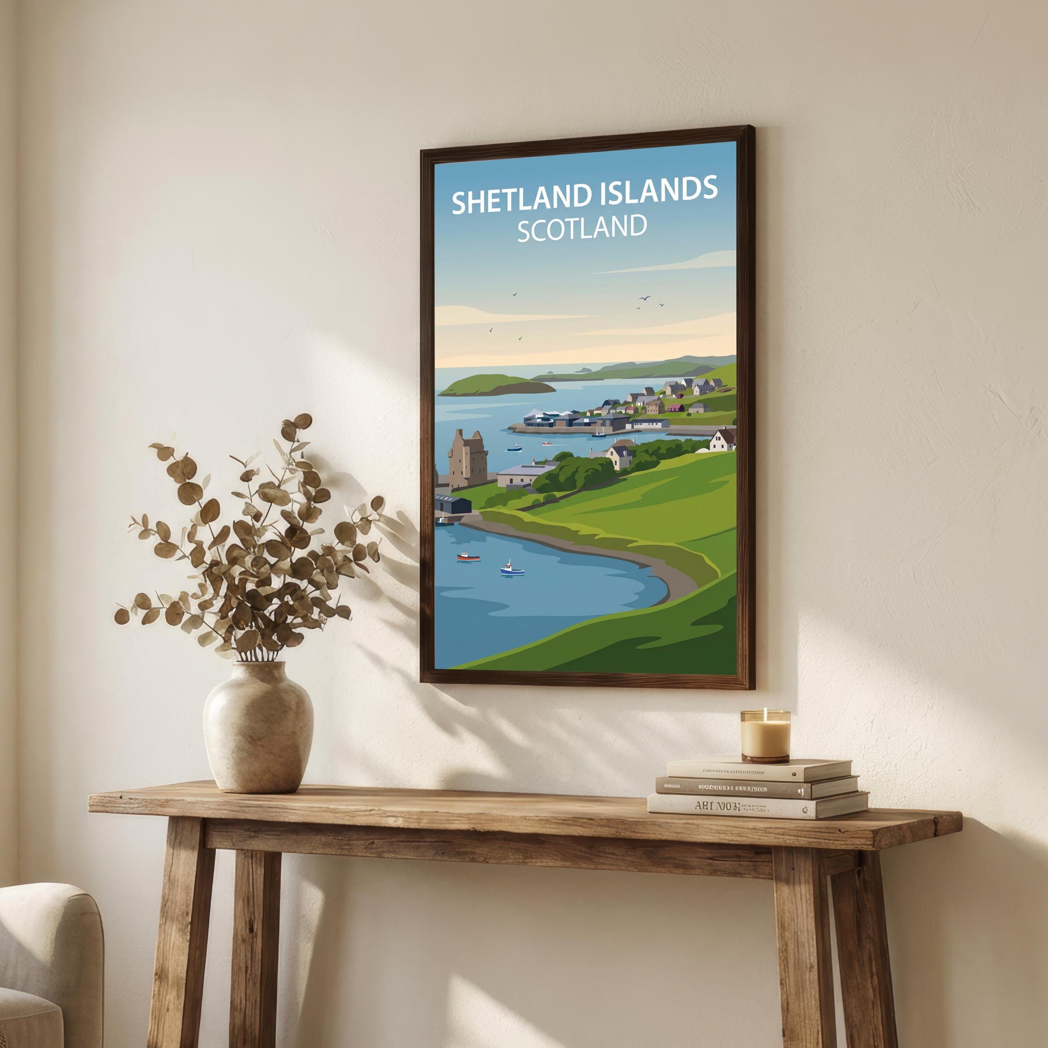 Shetland Islands Watercolour Painting Poster Scotland Wall Art Coastal Landscape Print Gift for UK Travel Lovers and Scenic Decor Fans