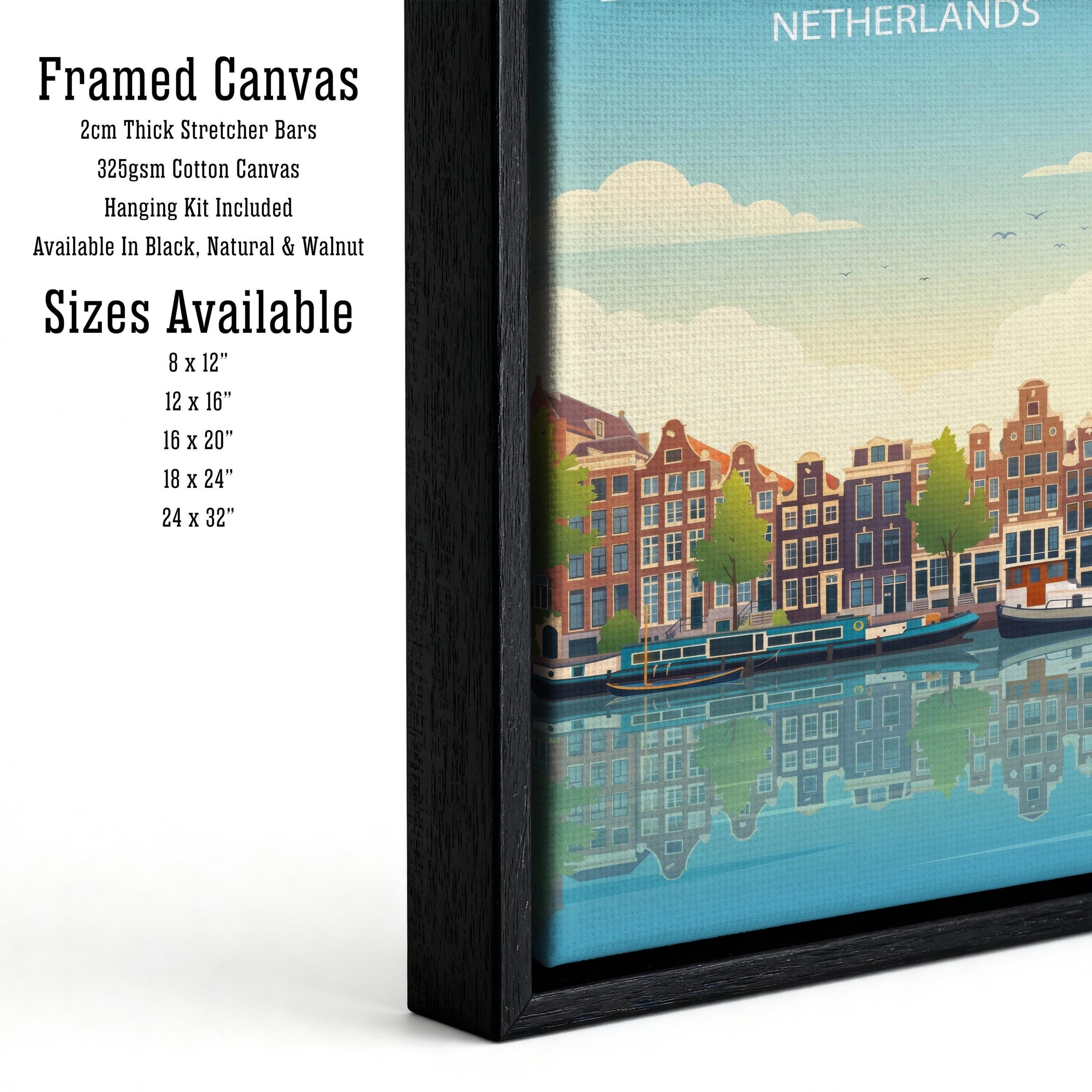 Amsterdam Travel Poster Print Netherlands Wall Art Canal City Landscape Decor Gift for Europe Travel Lovers and Fans of Scenic Dutch