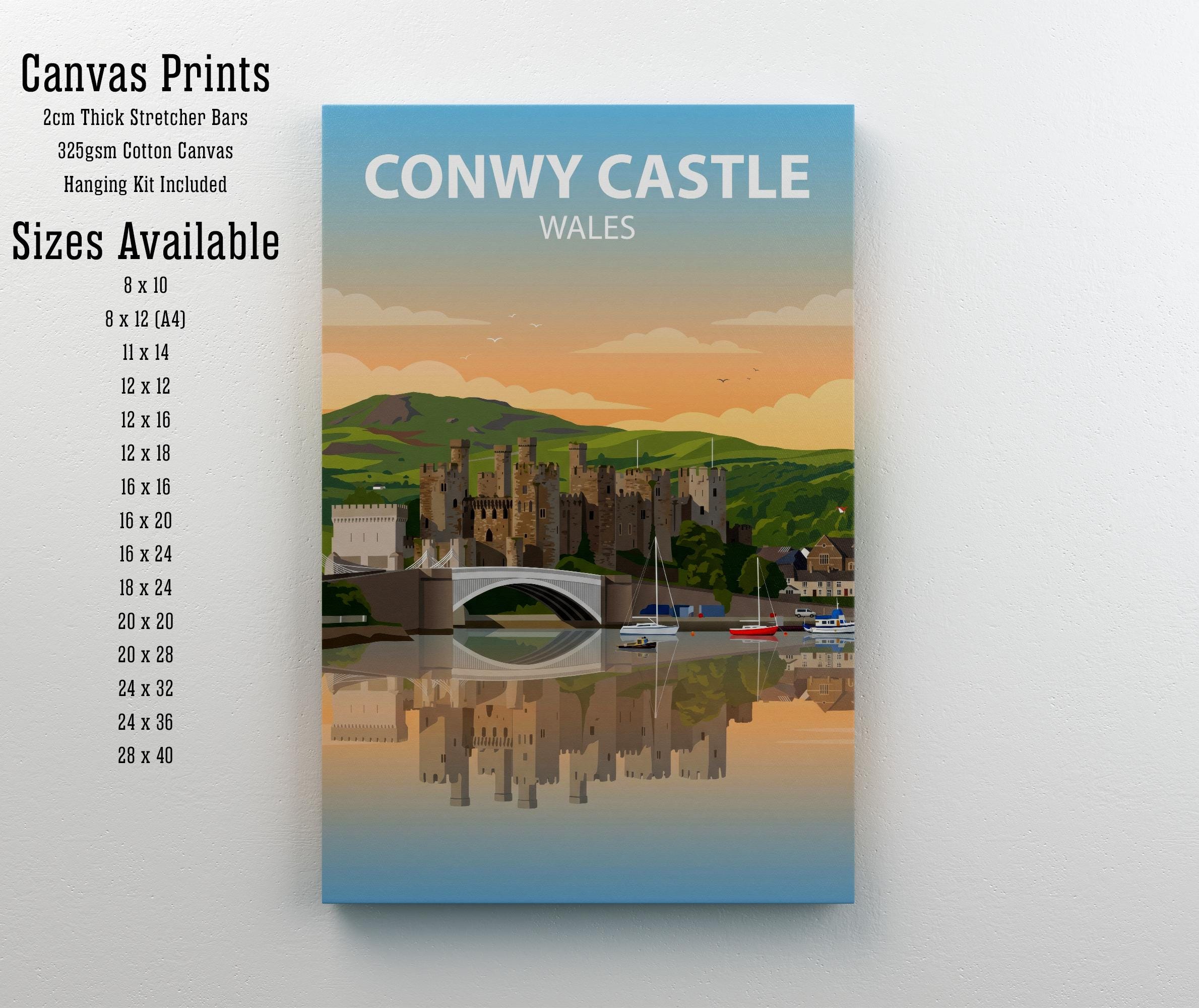 Conwy Castle Travel Poster Print Wales Wall Art Historic Castle Landscape Decor Gift for UK Travel Lovers and Scenic Heritage Fans