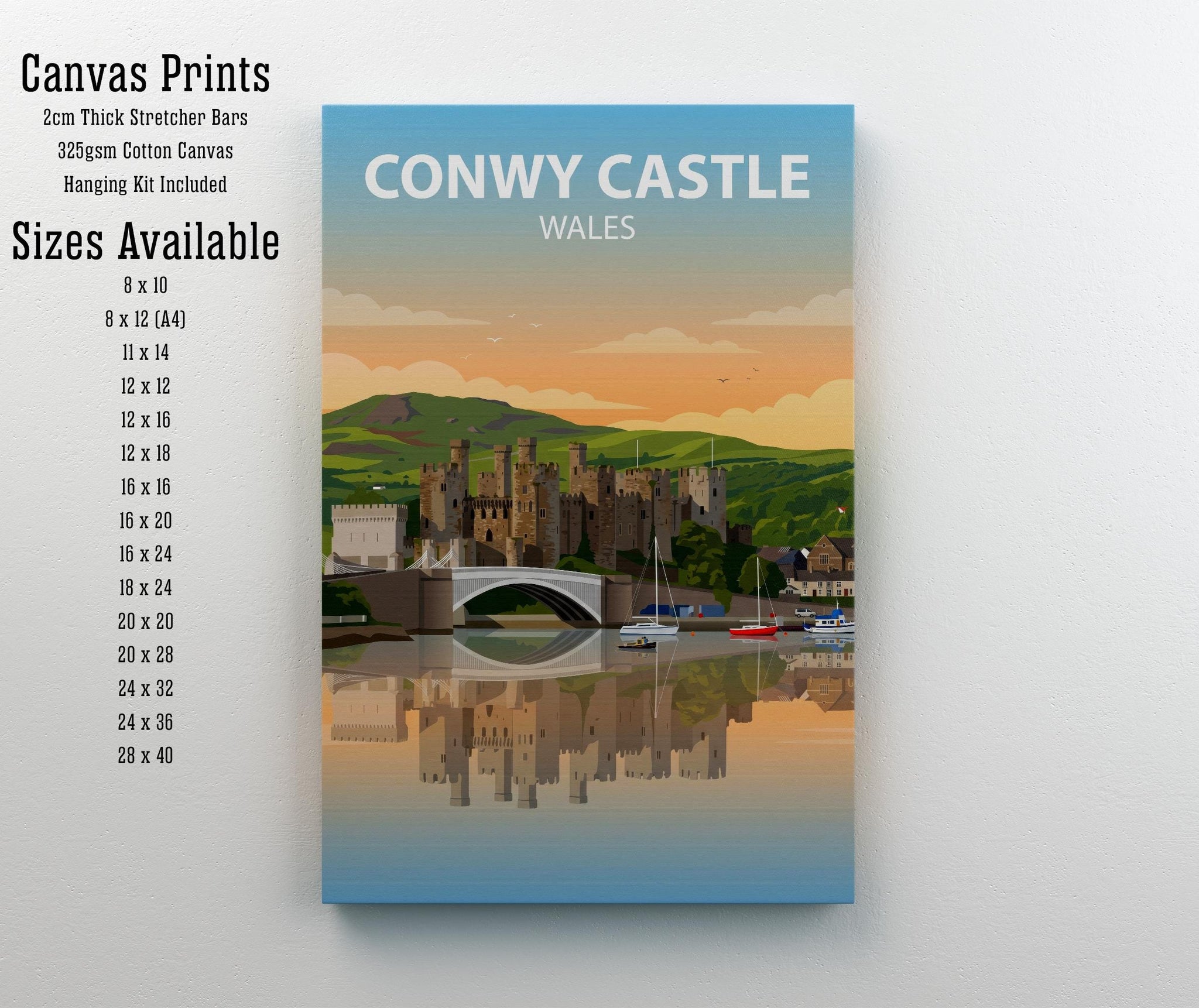 Conwy Castle Travel Poster Print Wales Wall Art Historic Castle Landscape Decor Gift for UK Travel Lovers and Scenic Heritage Fans
