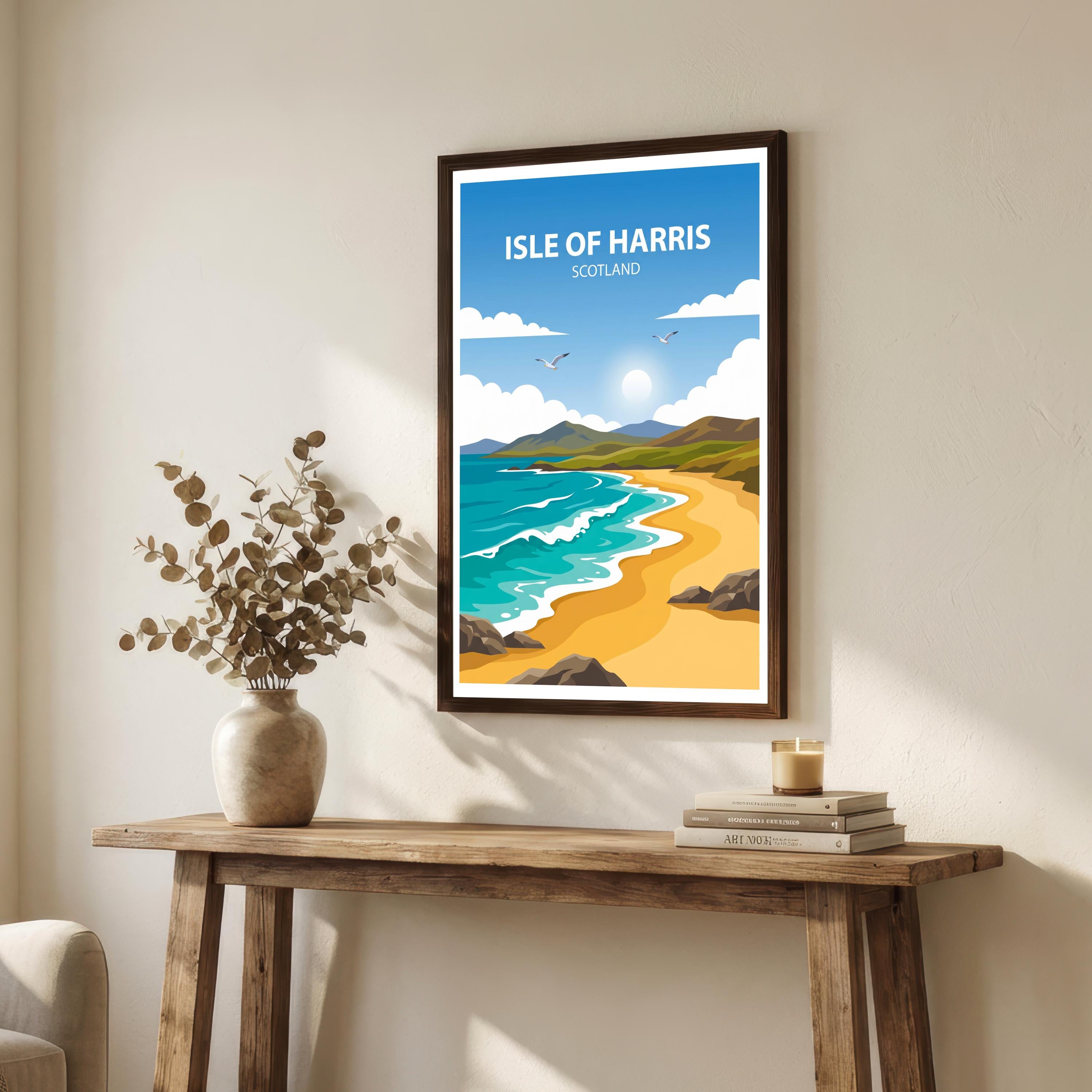 Isle of Harris Travel Poster Print Scotland Wall Art Coastal Island Landscape Decor Gift for UK Travel Lovers and Scenic Decor Fans