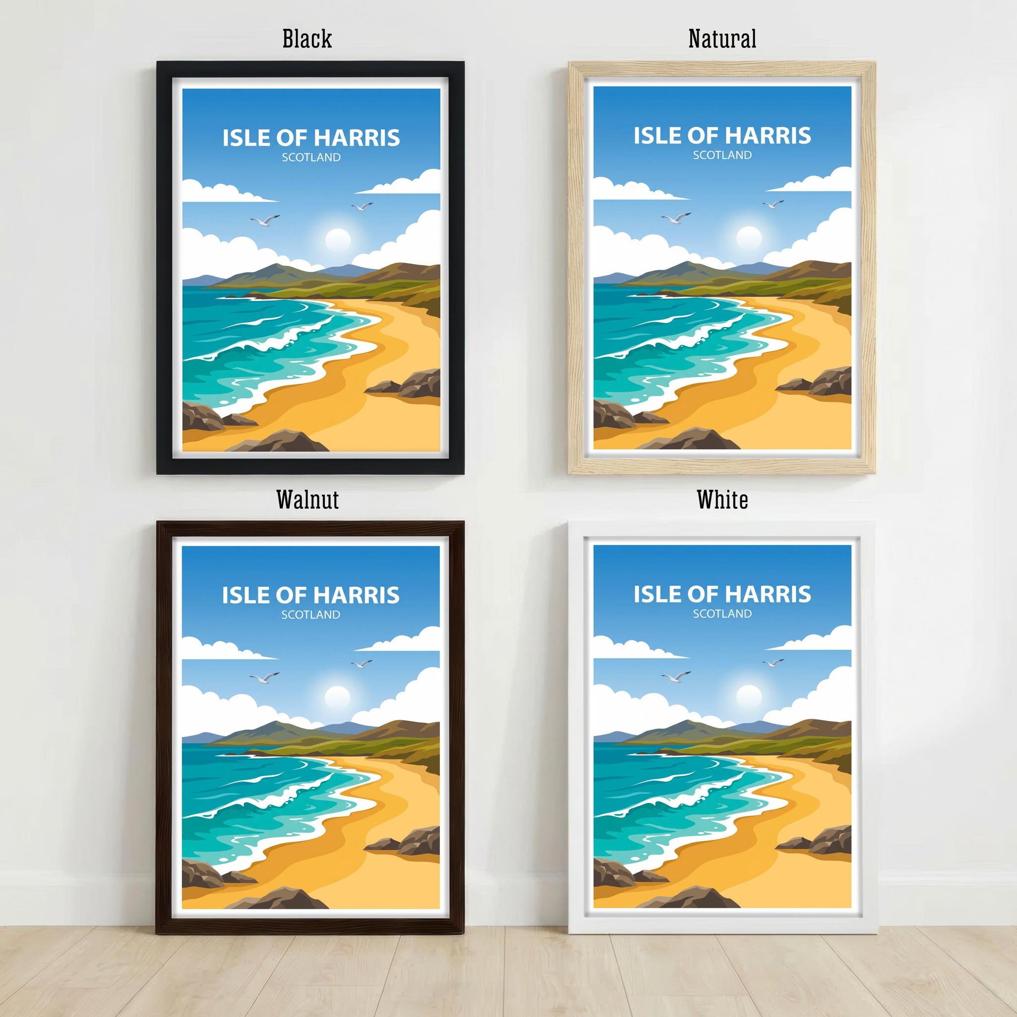 Isle of Harris Travel Poster Print Scotland Wall Art Coastal Island Landscape Decor Gift for UK Travel Lovers and Scenic Decor Fans