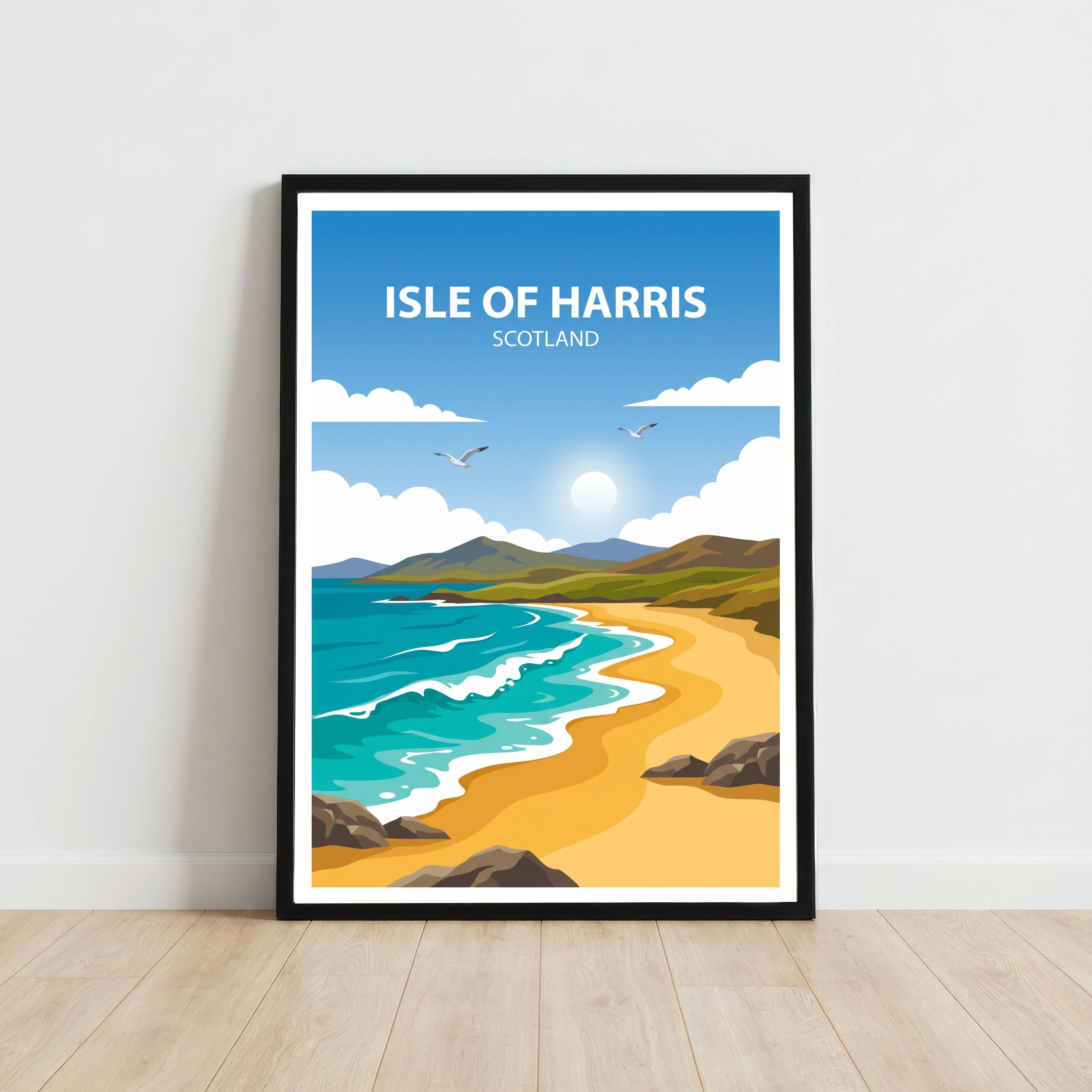 Isle of Harris Travel Poster Print Scotland Wall Art Coastal Island Landscape Decor Gift for UK Travel Lovers and Scenic Decor Fans