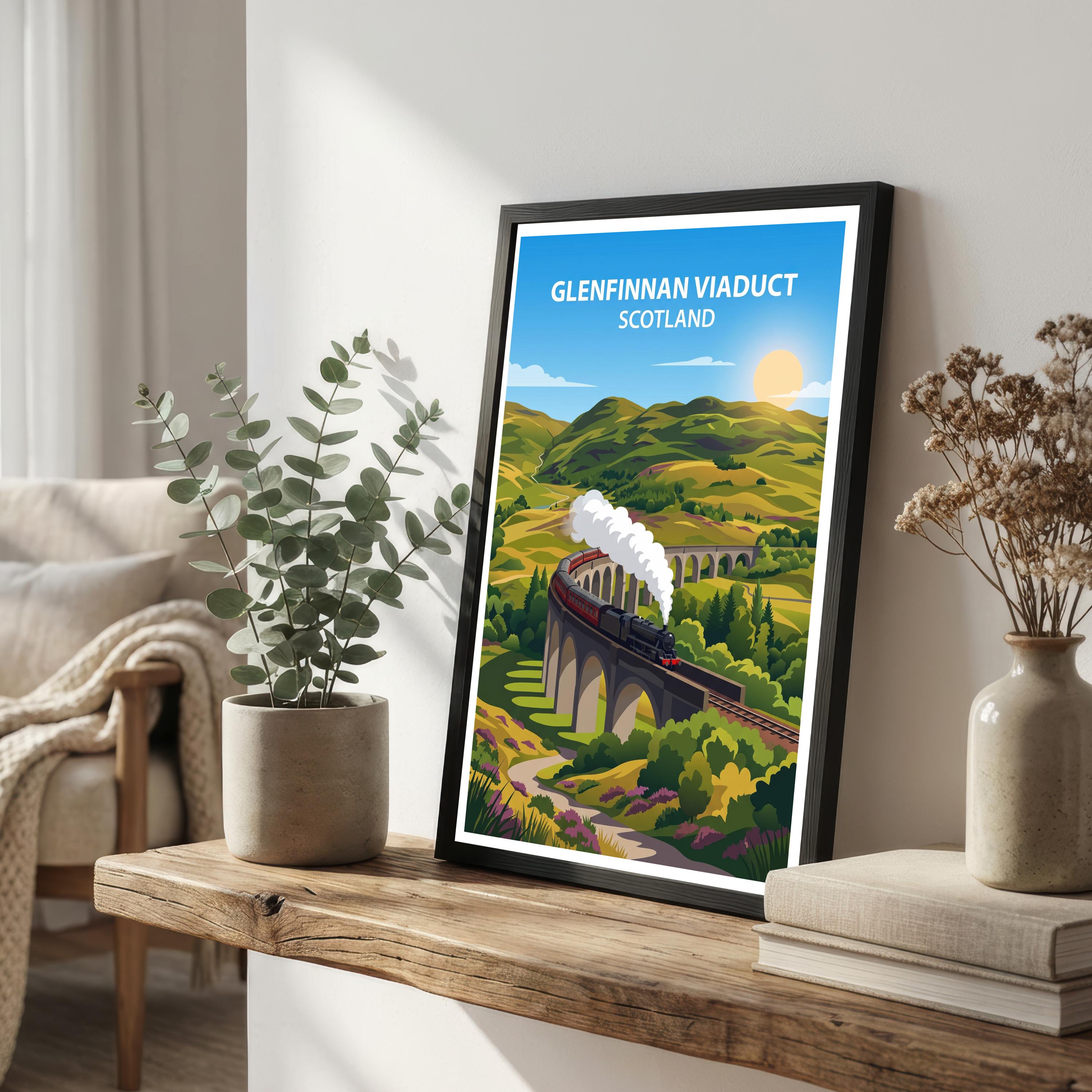 Glenfinnan Viaduct Travel Poster Print Scotland Wall Art Highland Landscape Decor Gift for UK Travel Lovers and Scenic Railway Fans