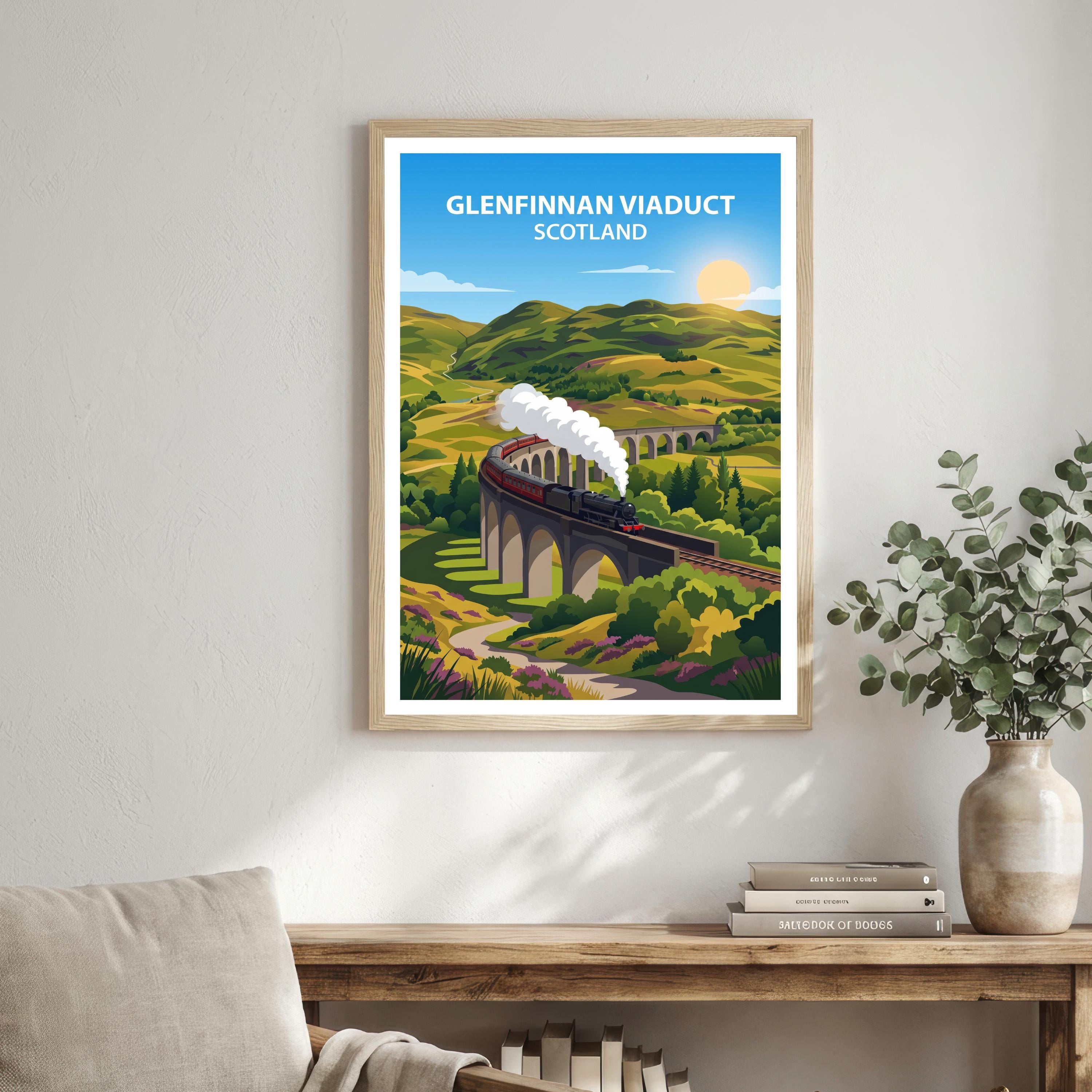 Glenfinnan Viaduct Travel Poster Print Scotland Wall Art Highland Landscape Decor Gift for UK Travel Lovers and Scenic Railway Fans