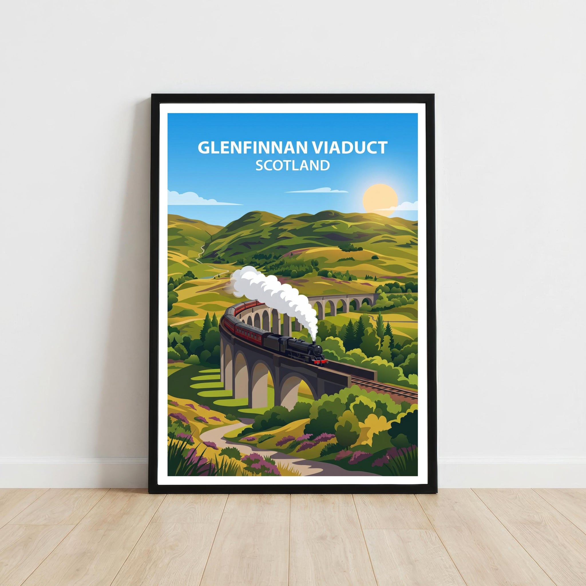 Glenfinnan Viaduct Travel Poster Print Scotland Wall Art Highland Landscape Decor Gift for UK Travel Lovers and Scenic Railway Fans